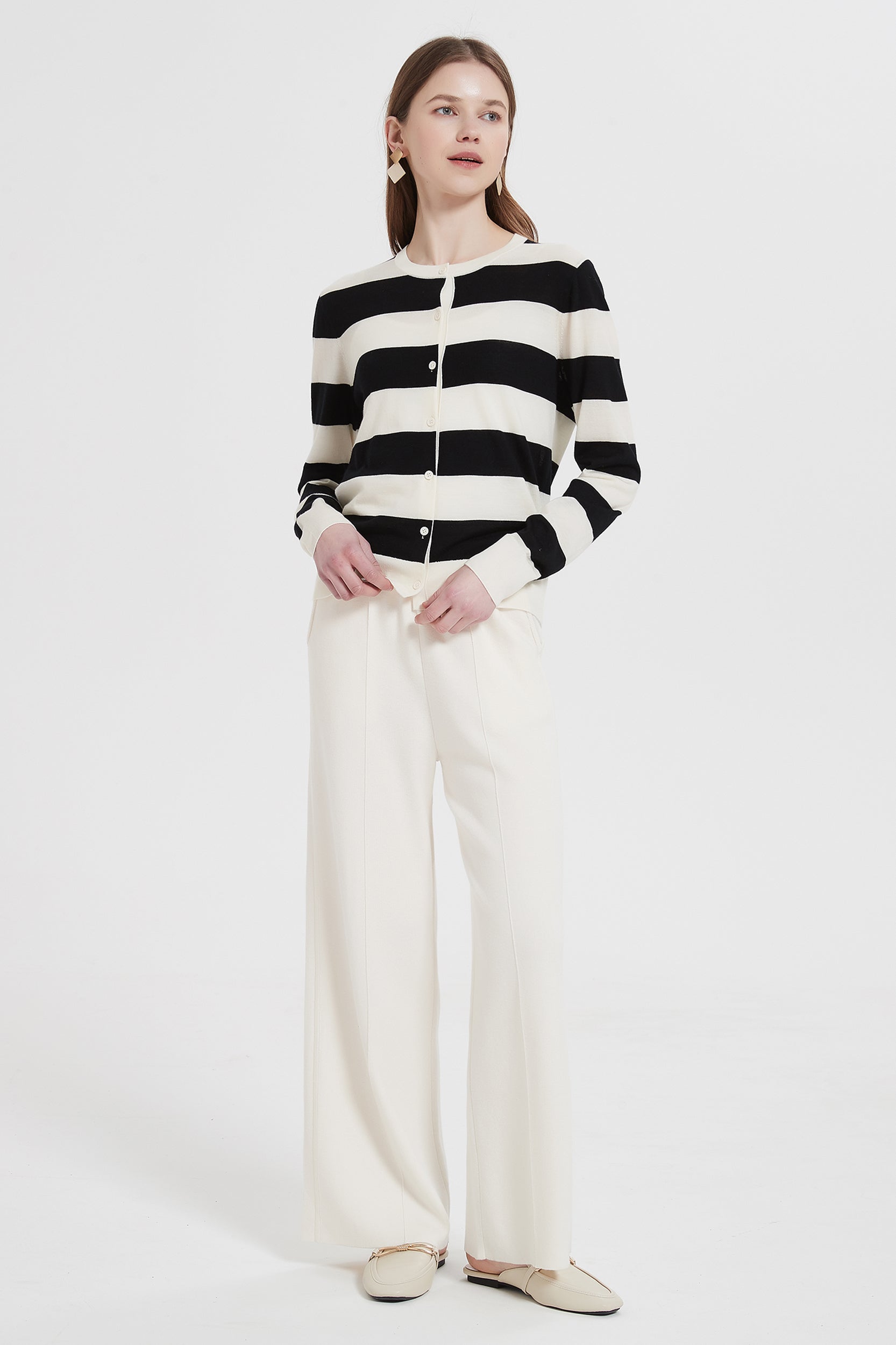 Andrea Striped Merino Wool Cardigan