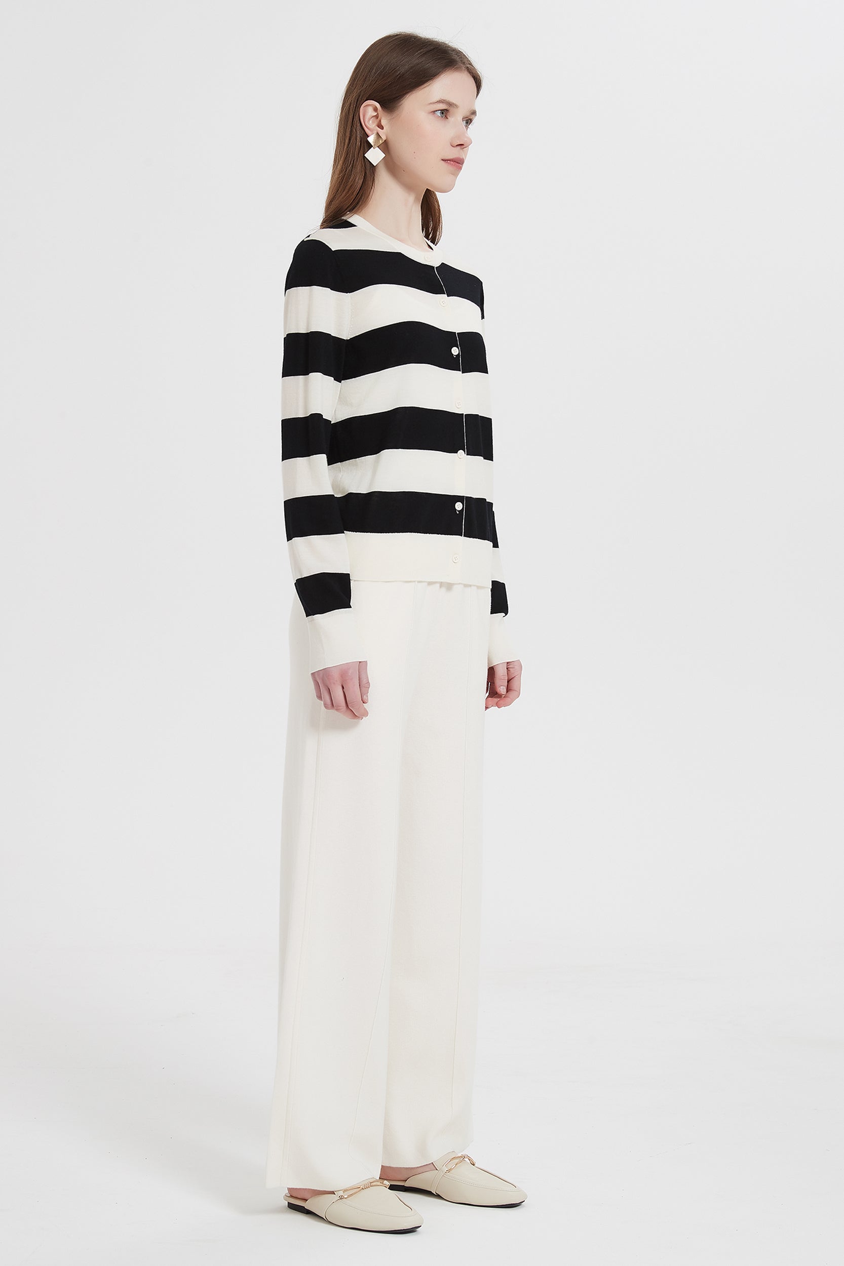 Andrea Striped Merino Wool Cardigan