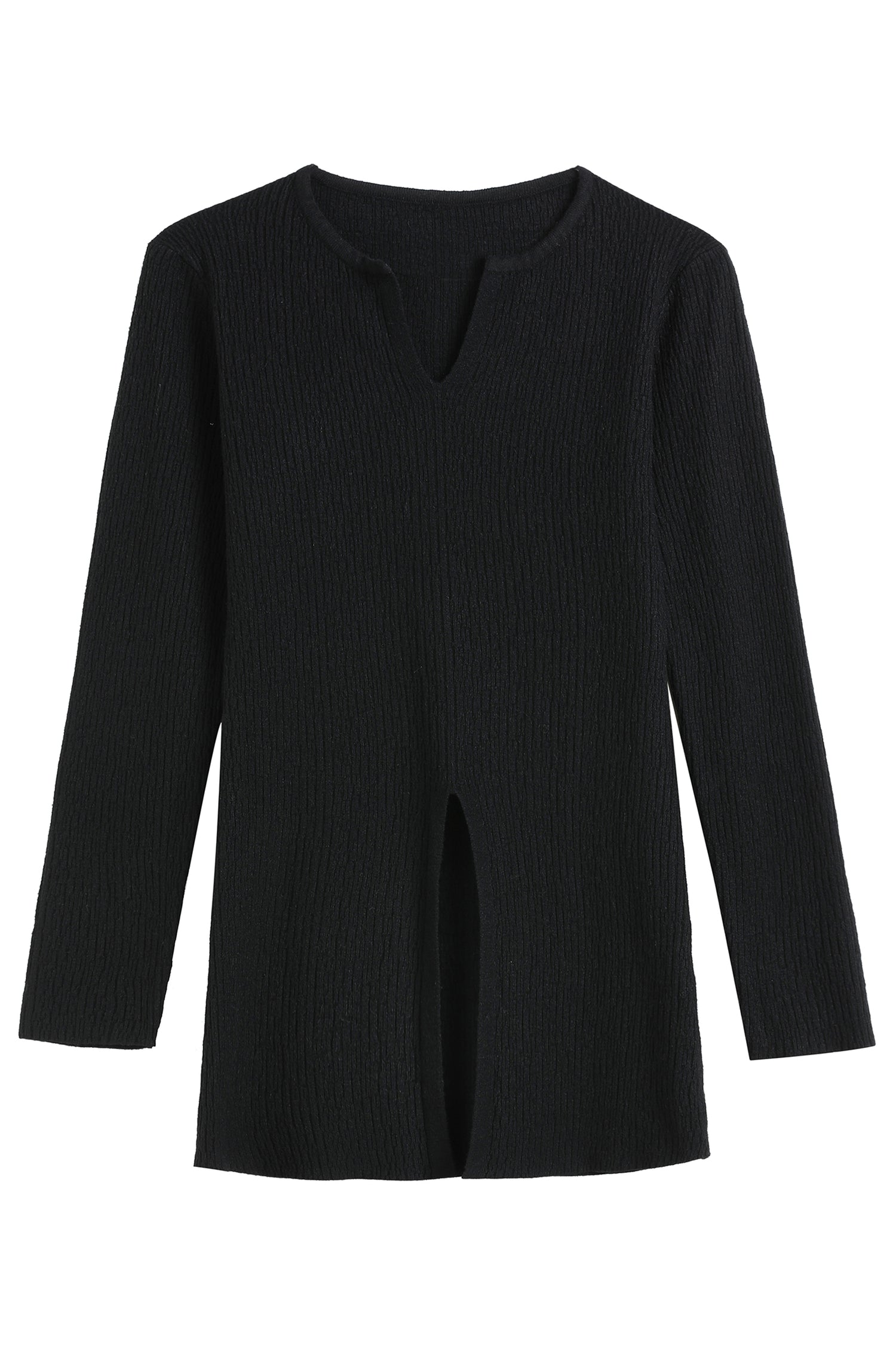 ElsieV-neckSlitHemKnitTop1