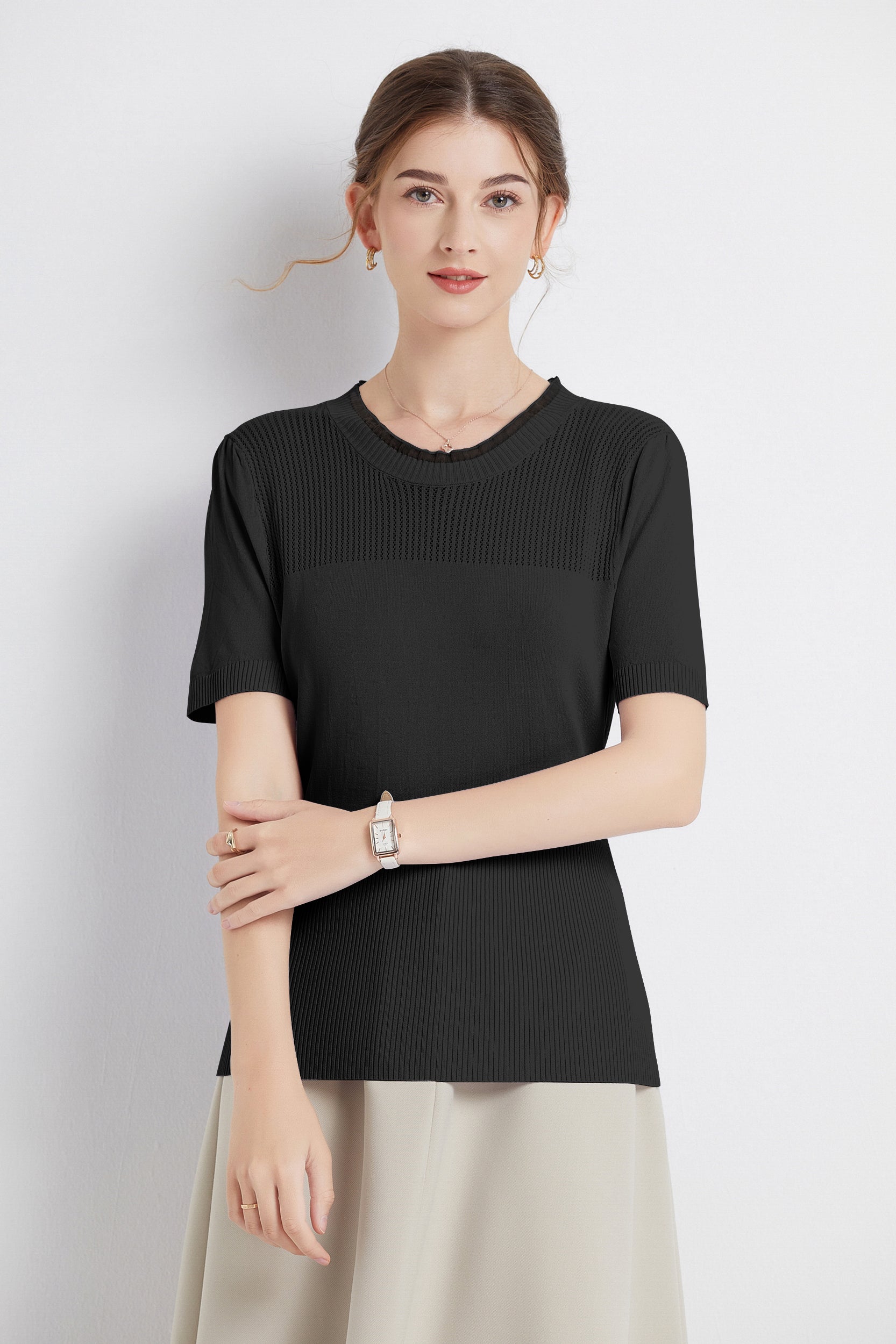 HeidiOrganzaNeckMeshKnitTopBlack2