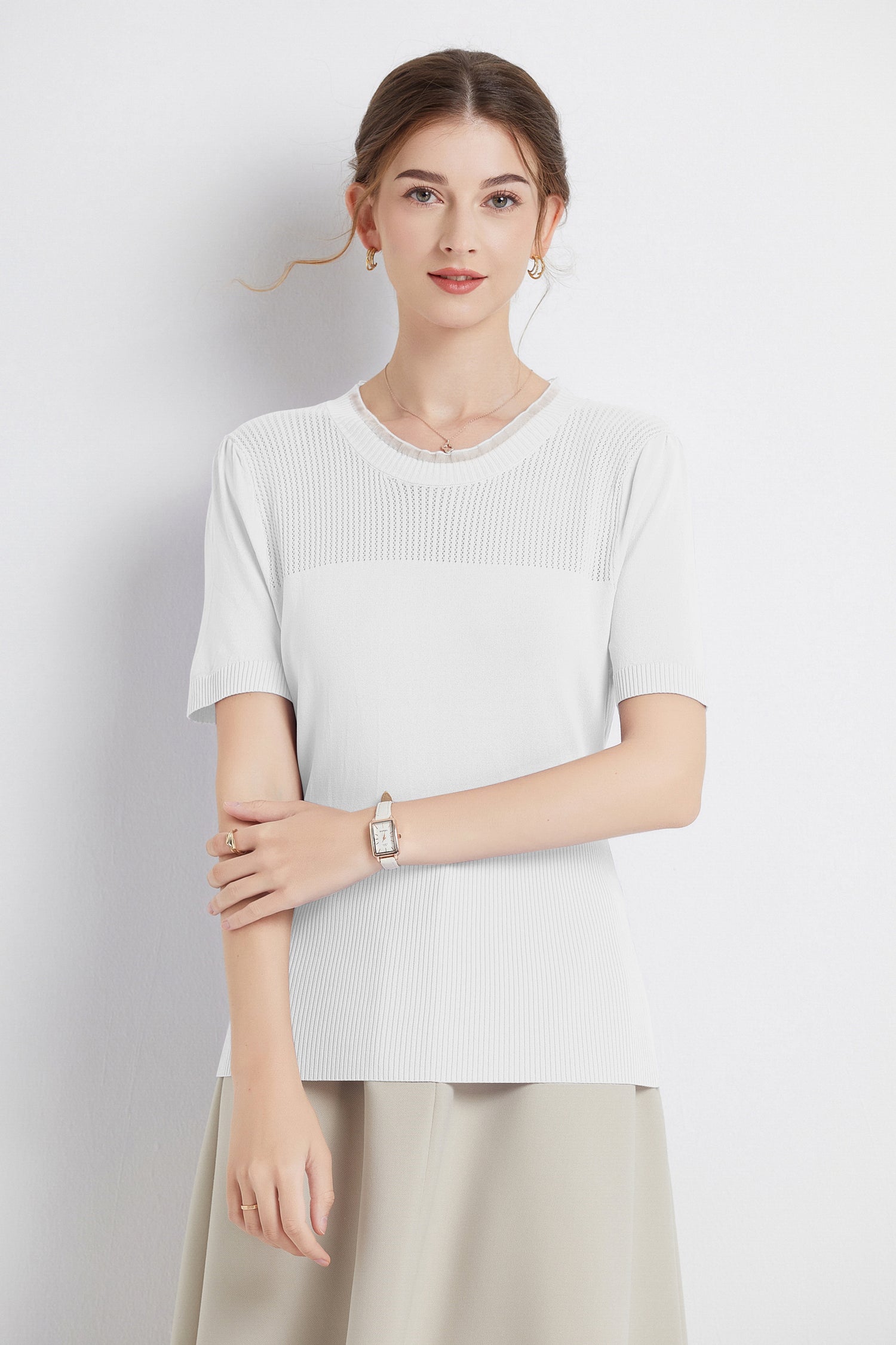 HeidiOrganzaNeckMeshKnitTopWhite2