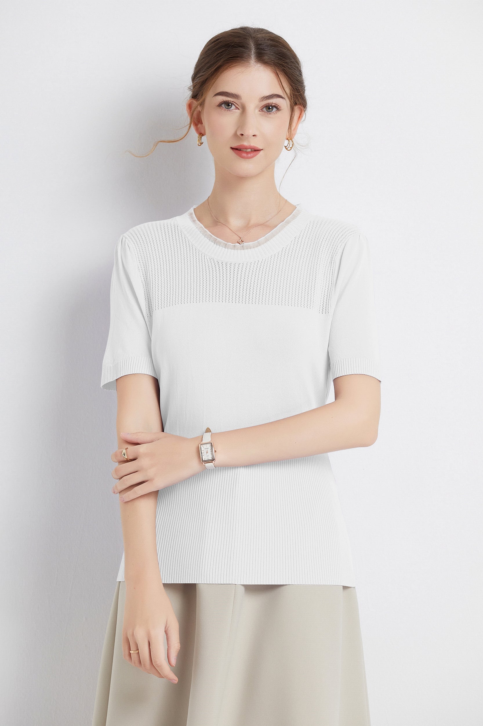 HeidiOrganzaNeckMeshKnitTopWhite2