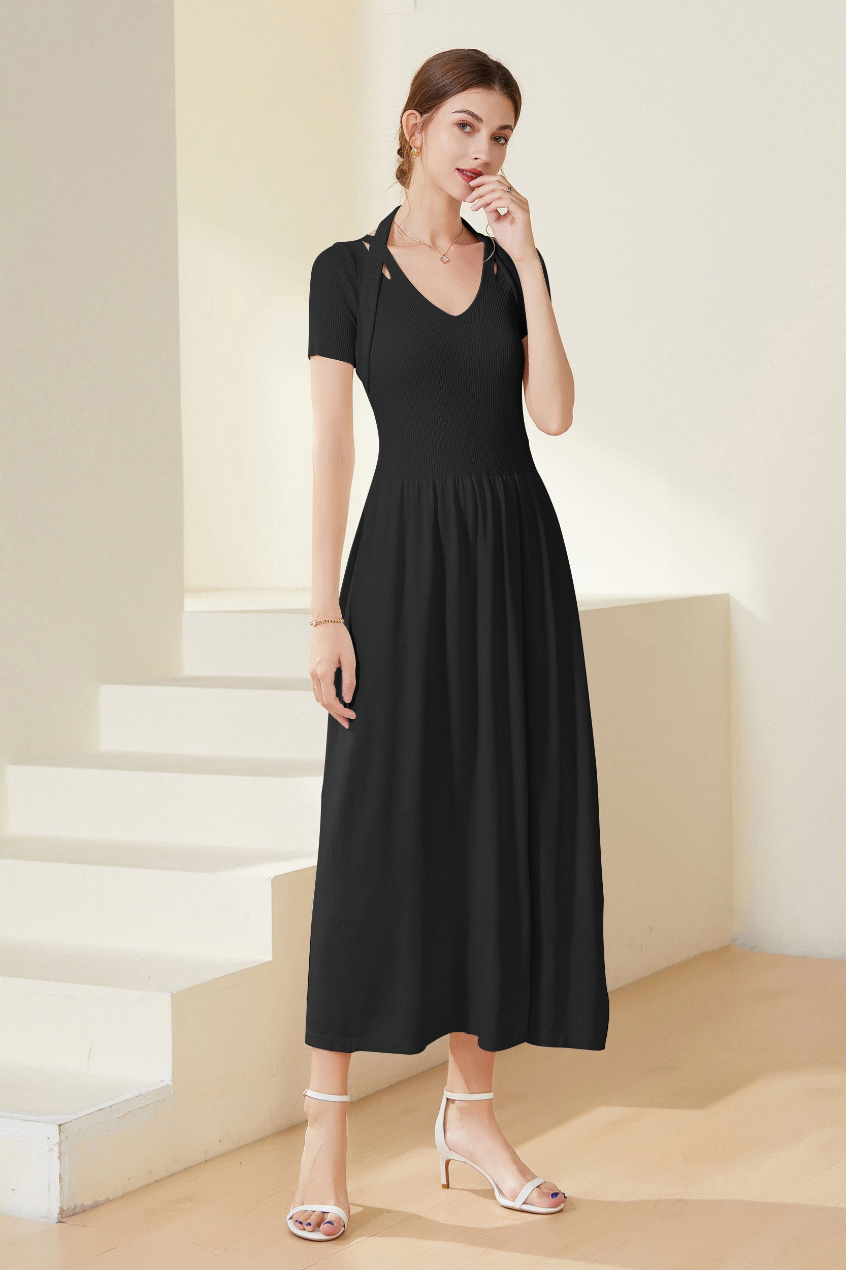 PhoebeStretchKnitCut-OutMidiDressBlack2