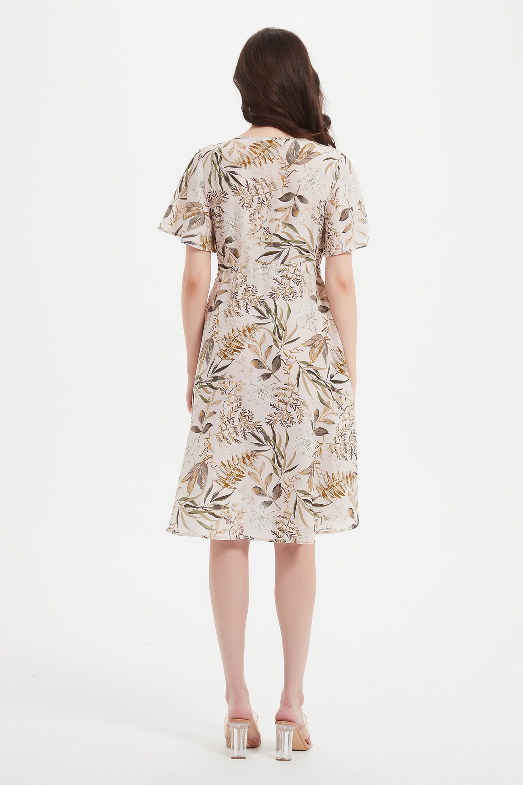 Alice V-neck Leaf Print Silk Dress