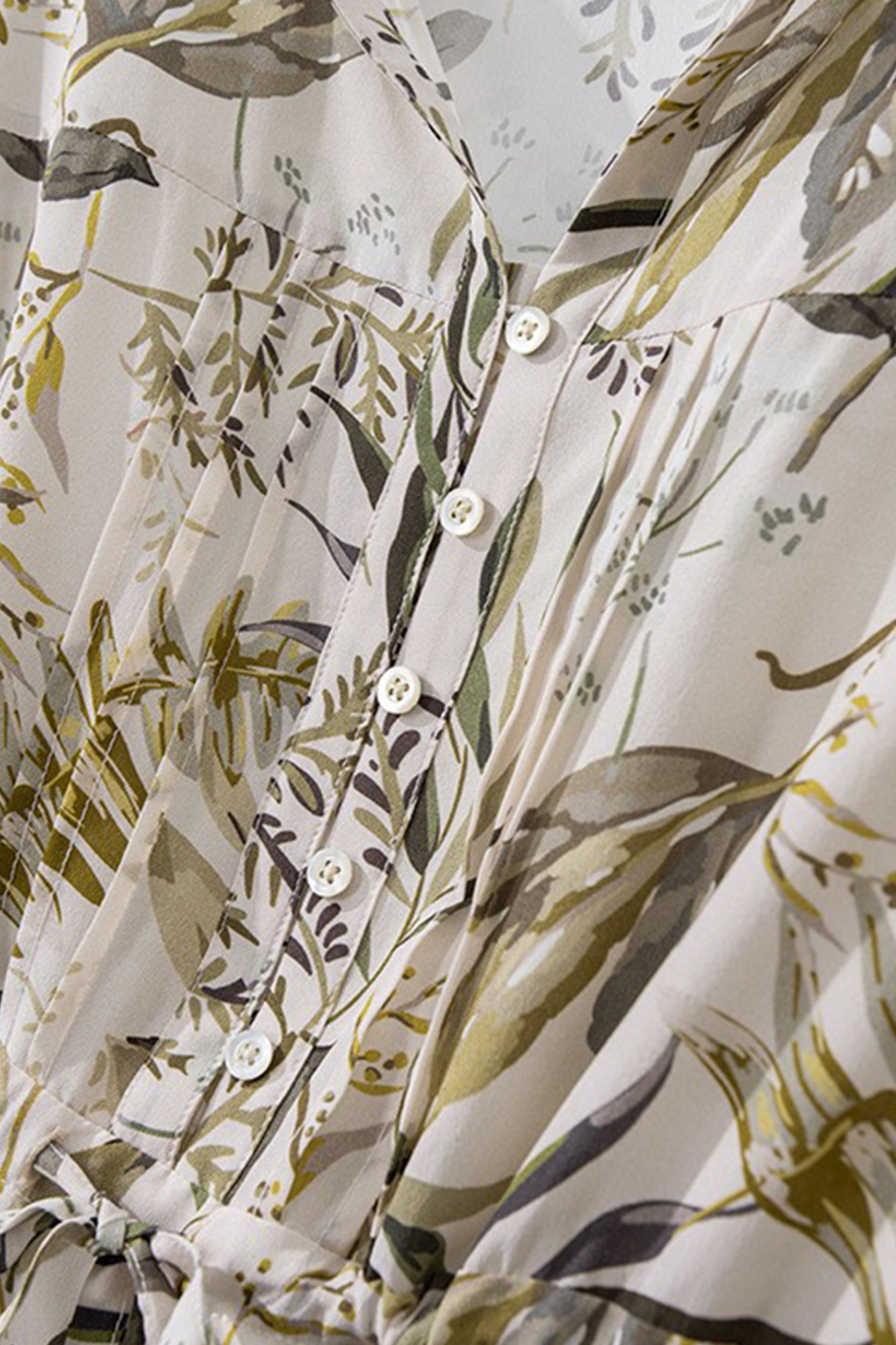 Alice V-neck Leaf Print Silk Dress