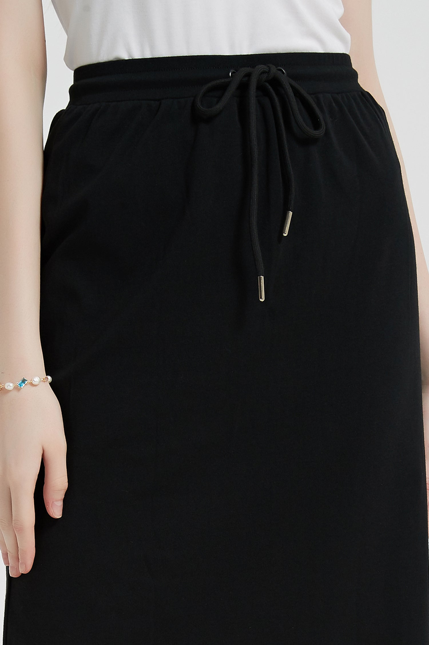 Antonia Stretch Waist Cotton Midi Skirt