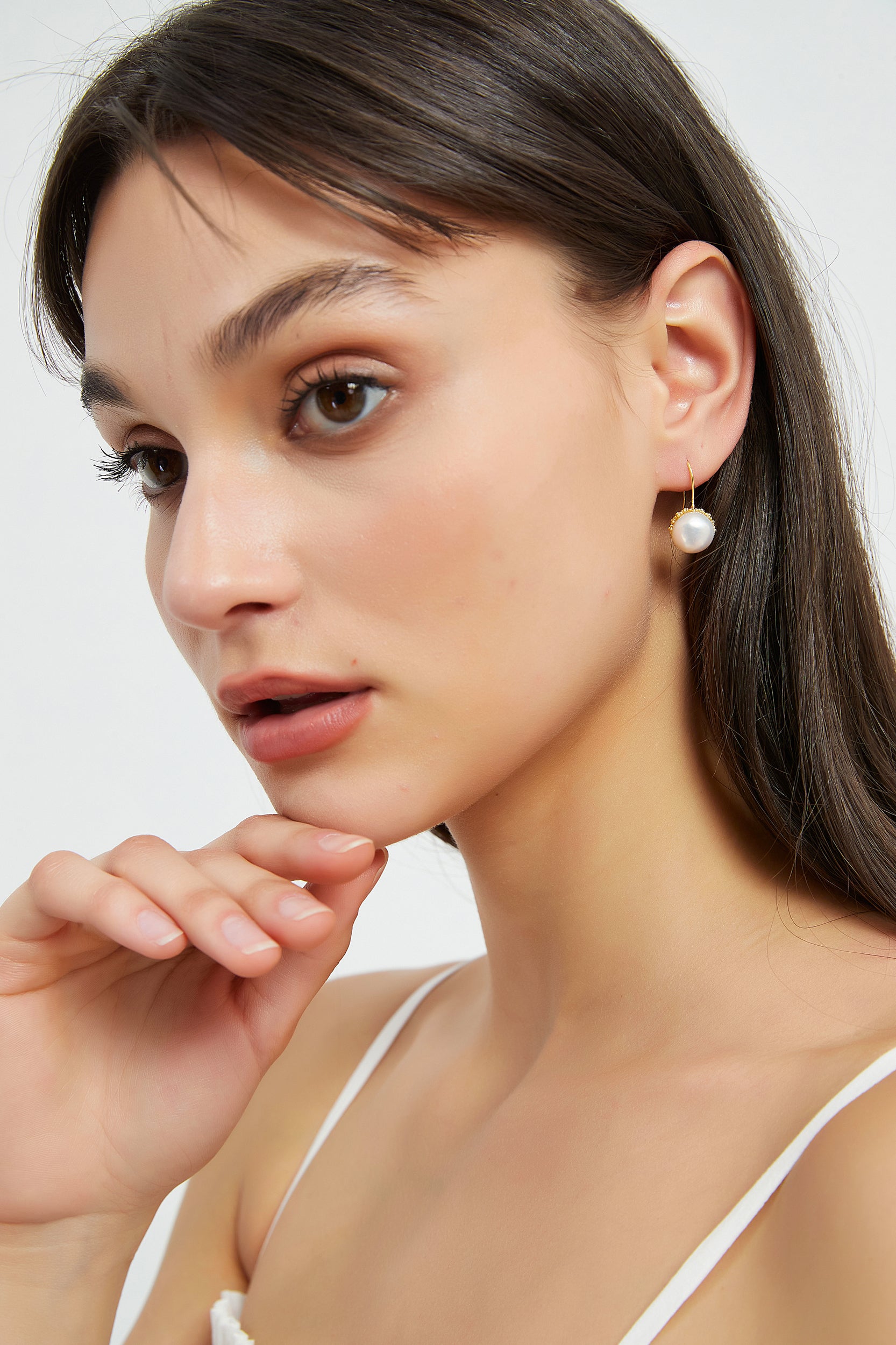 Aoife Gold Halo Freshwater Pearl Drop Earrings