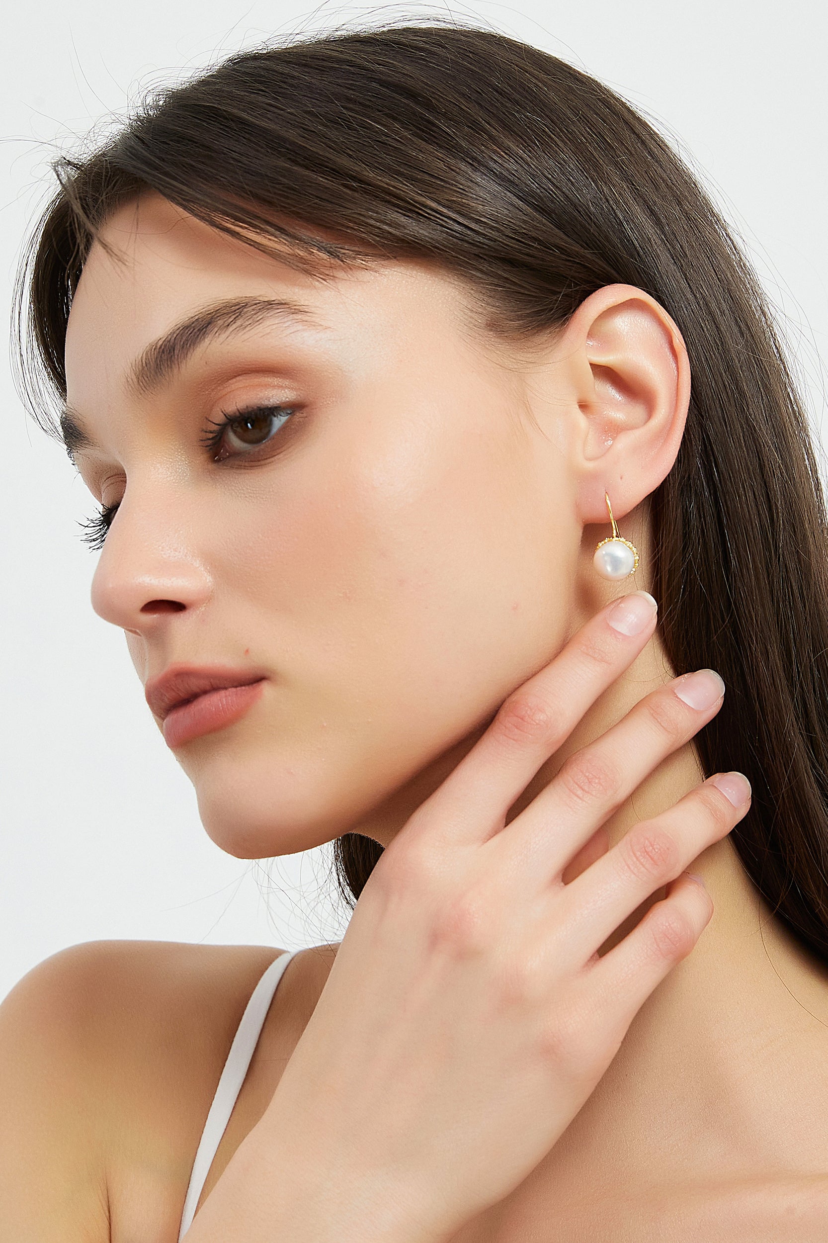 Aoife Gold Halo Freshwater Pearl Drop Earrings