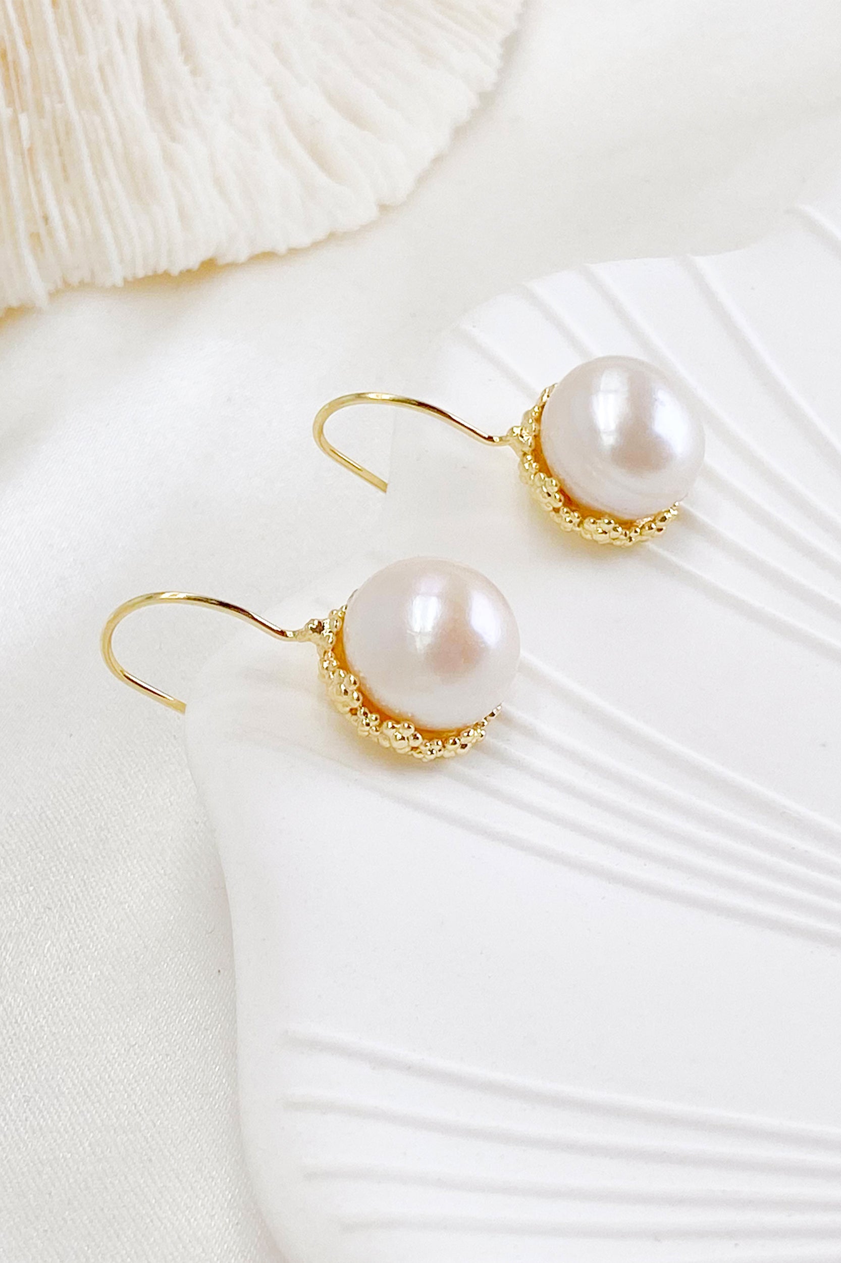 Aoife Gold Halo Freshwater Pearl Drop Earrings