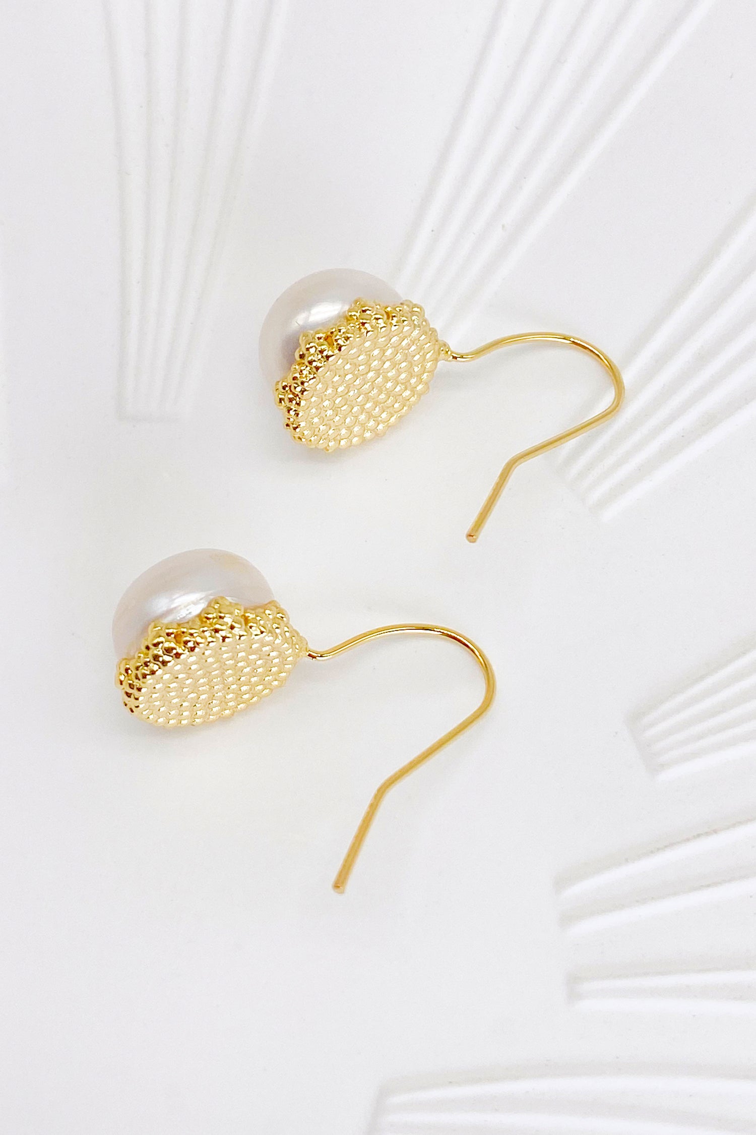 Aoife Gold Halo Freshwater Pearl Drop Earrings