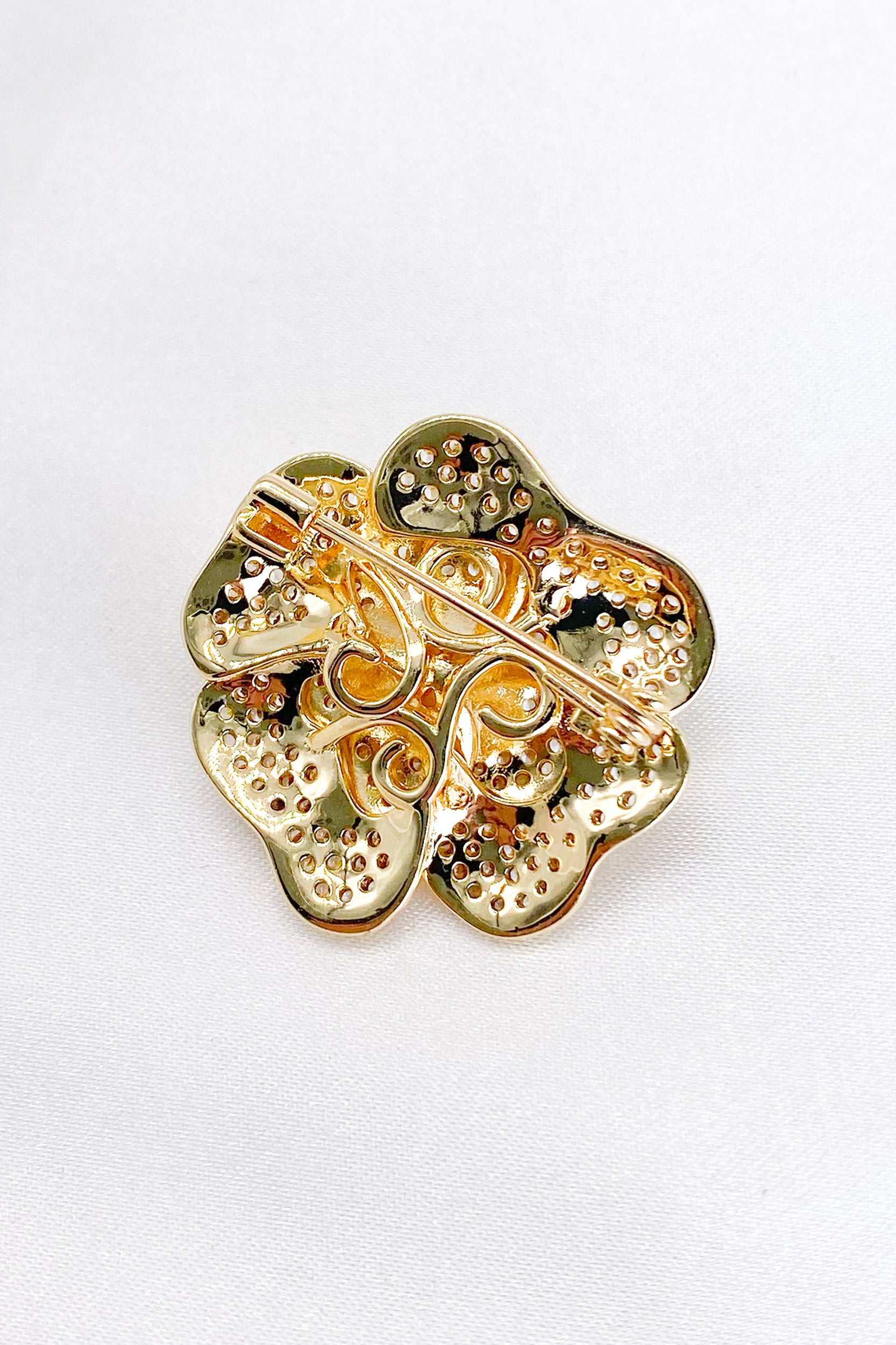 Carmen Gold Pave Rhinestone Rose Brooch