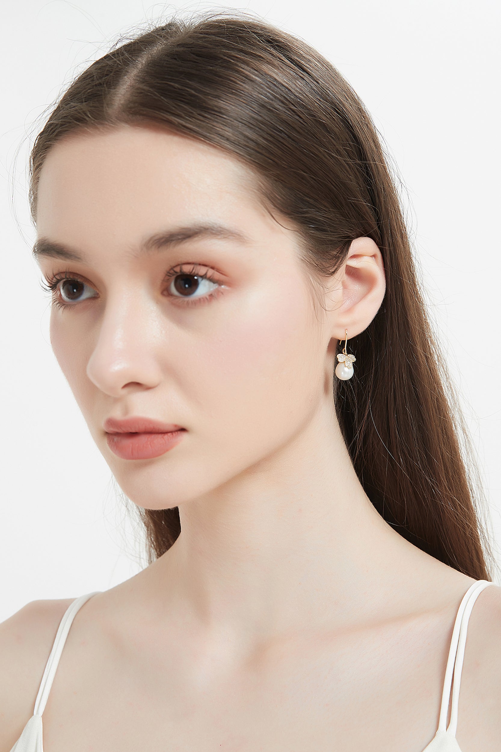 Catarina Gold Leaf Pearl Drop Earrings