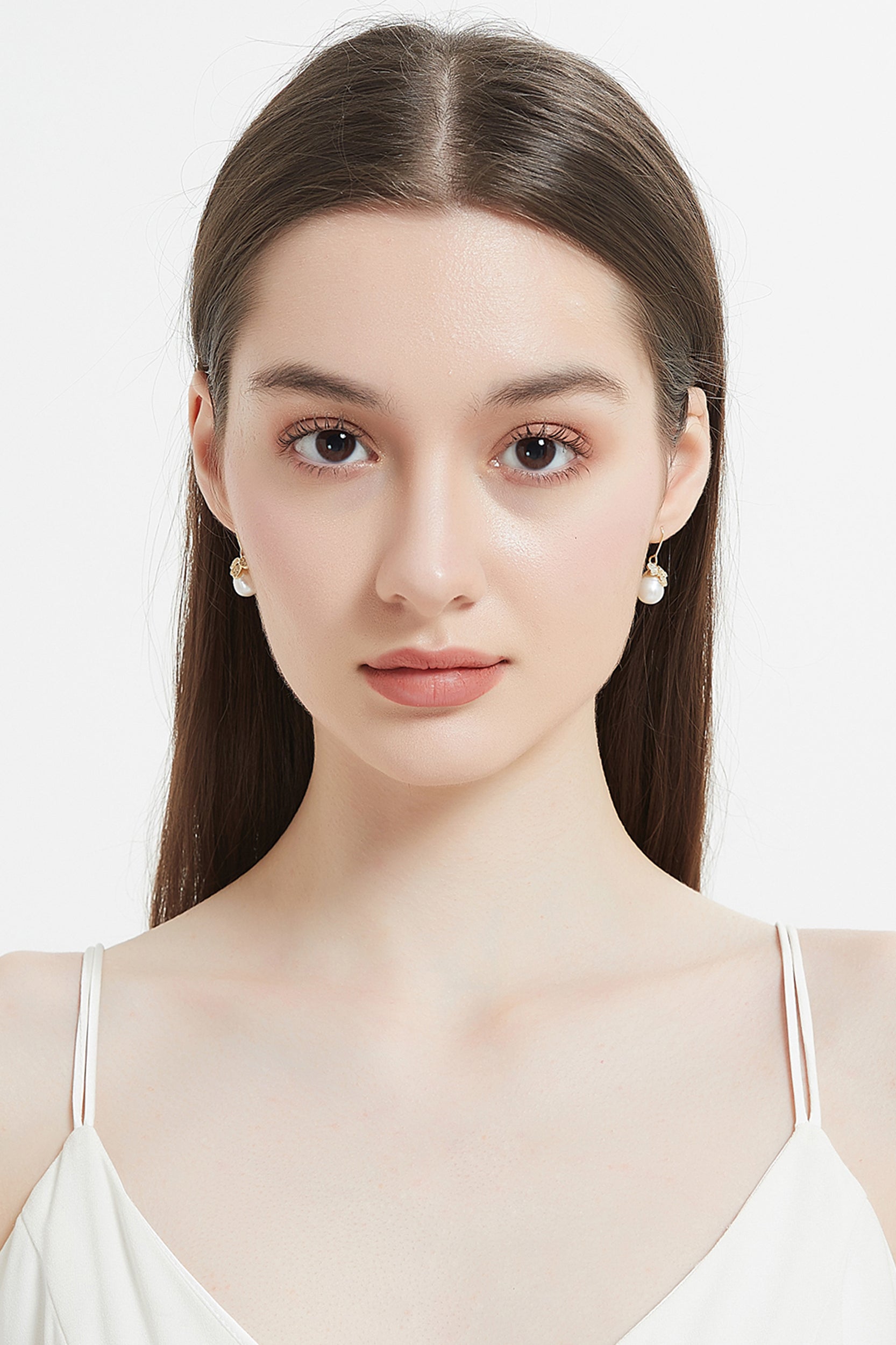 Catarina Gold Leaf Pearl Drop Earrings
