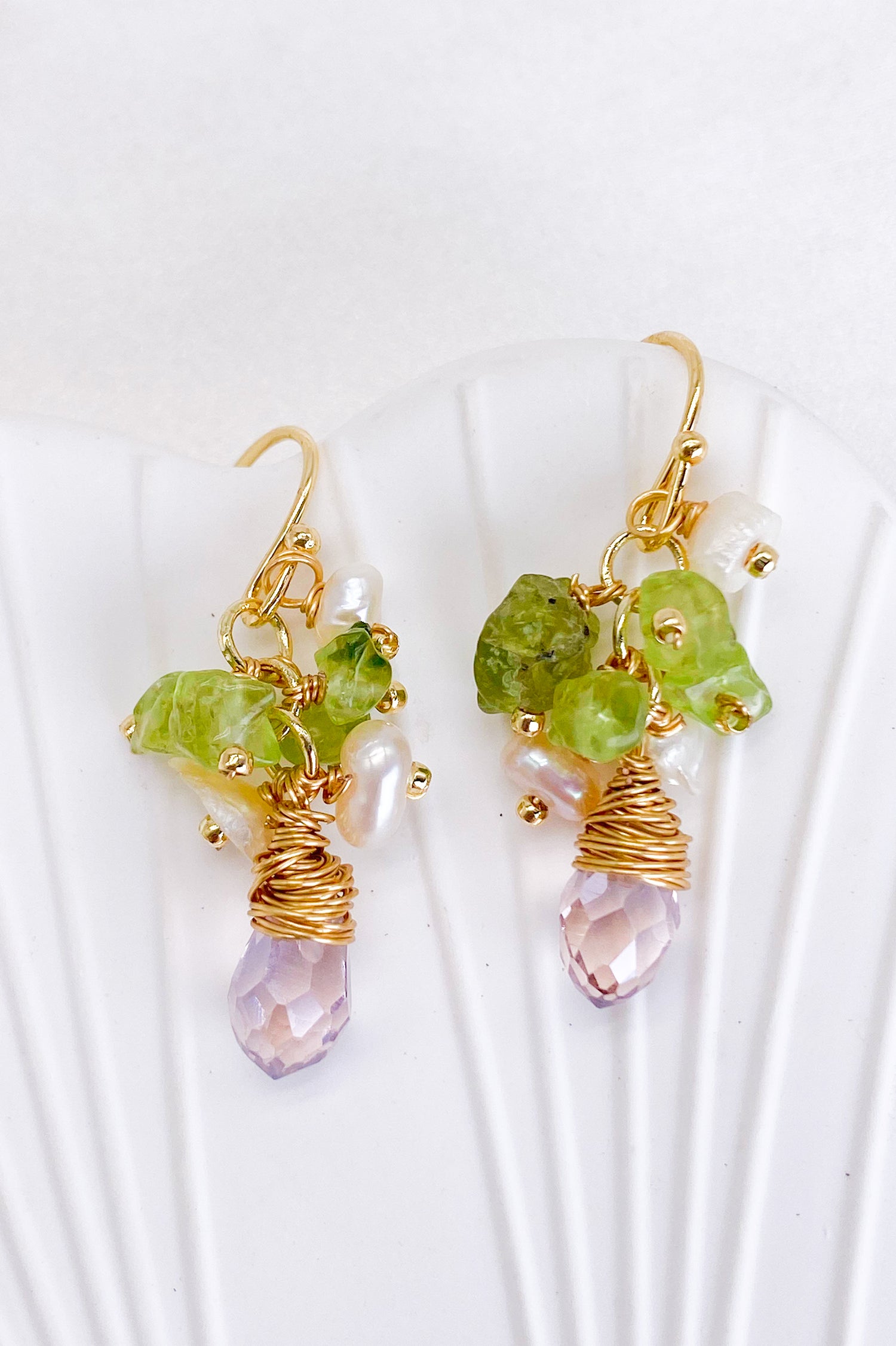Eleanor Natural Stone Gold Pearl Earrings
