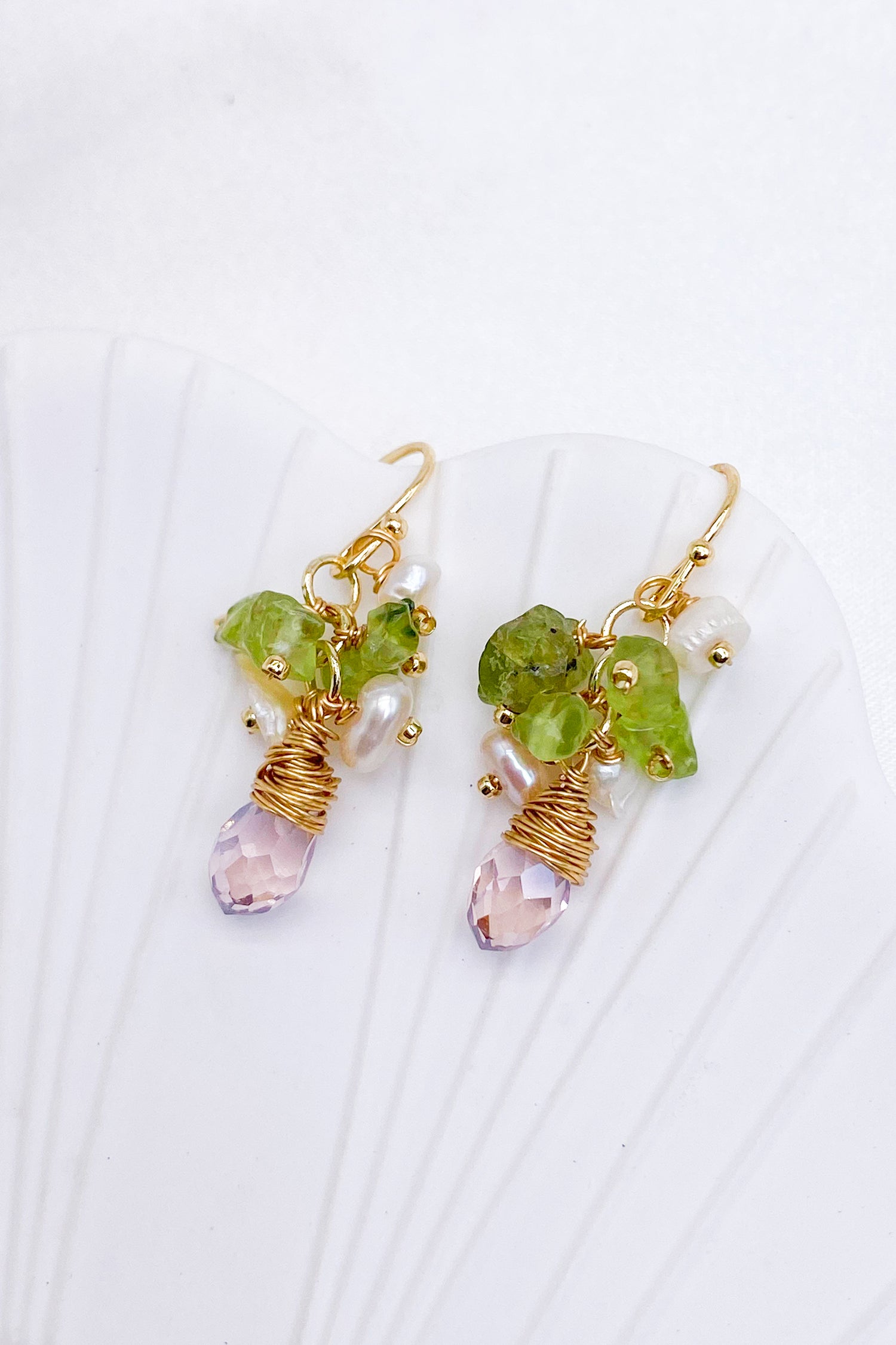 Eleanor Natural Stone Gold Pearl Earrings