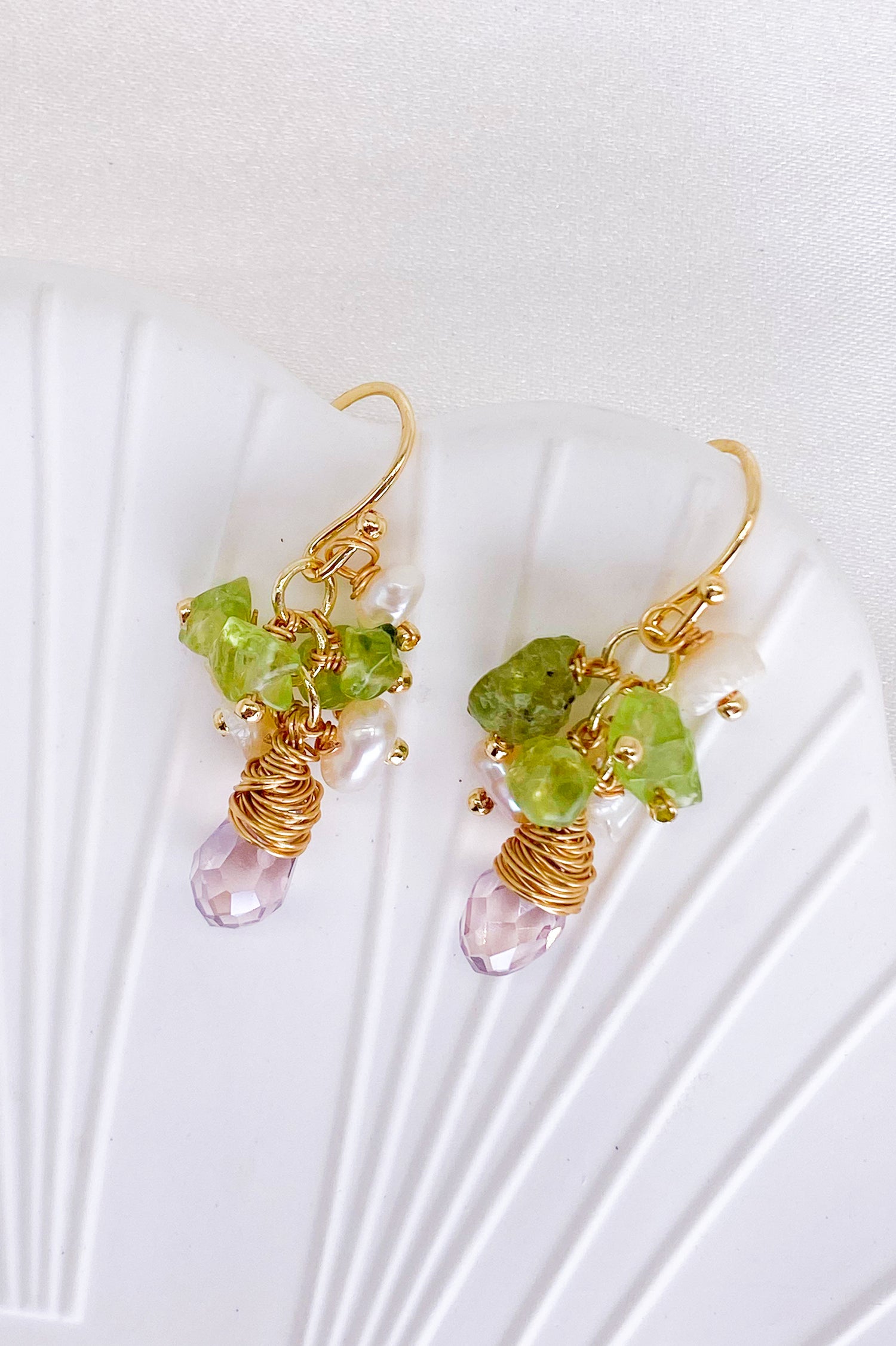 Eleanor Natural Stone Gold Pearl Earrings