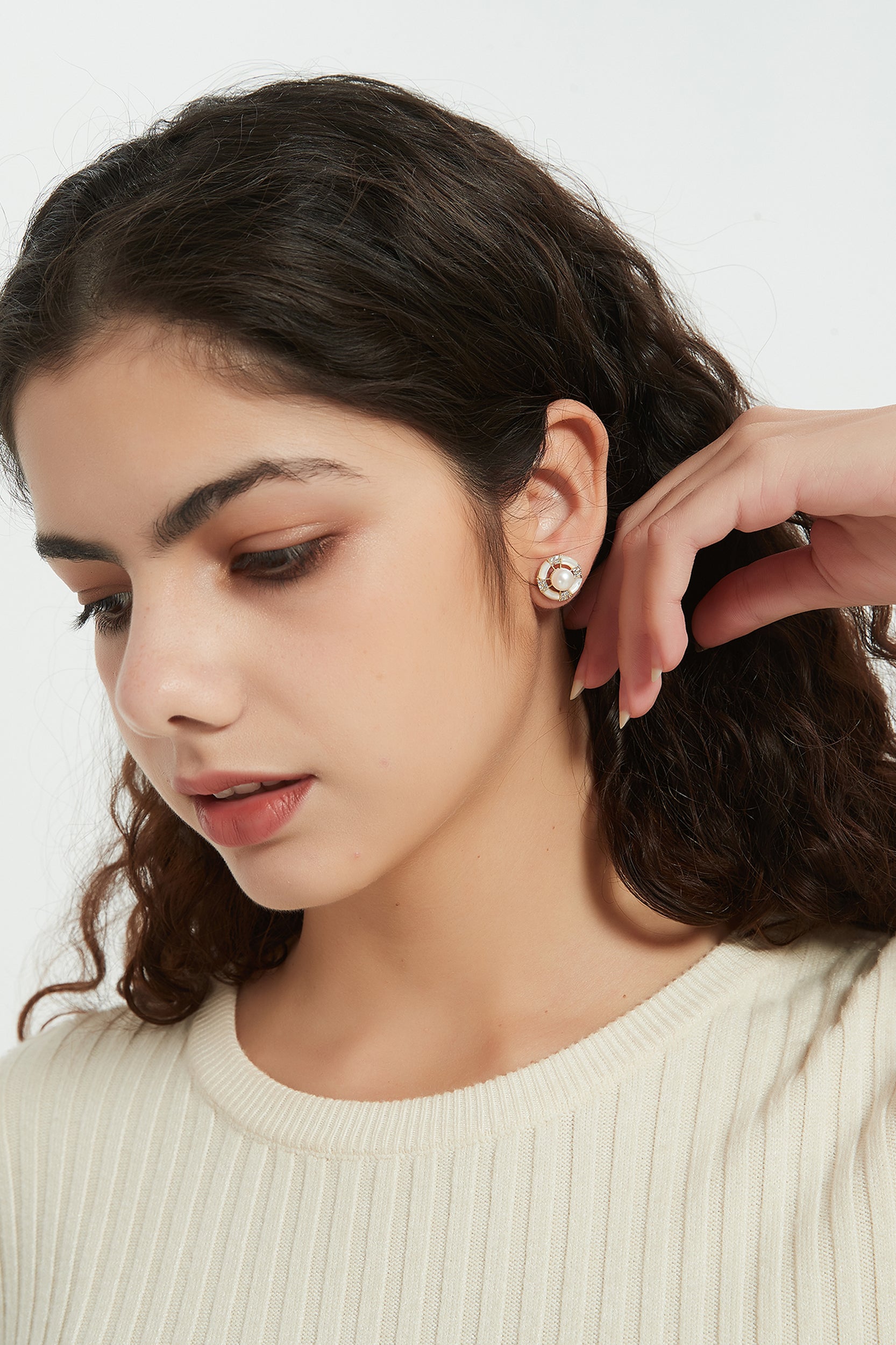 Elijah Freshwater Pearl Halo Stud Earrings