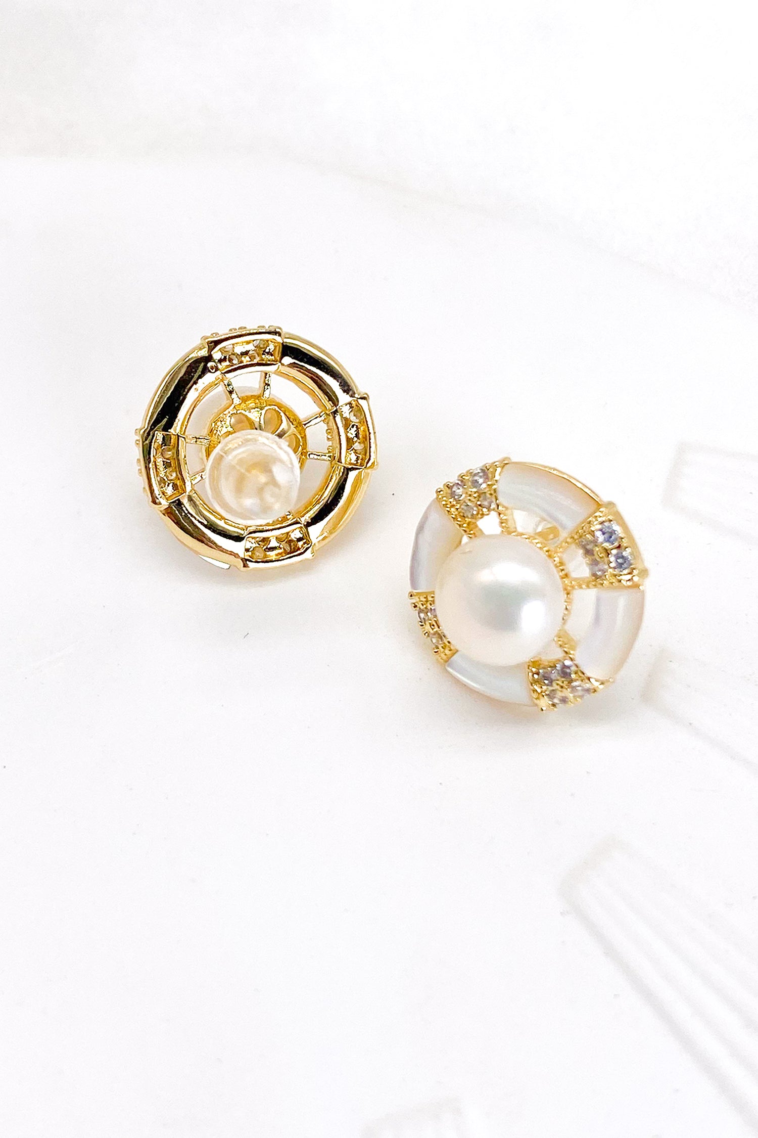 Elijah Freshwater Pearl Halo Stud Earrings