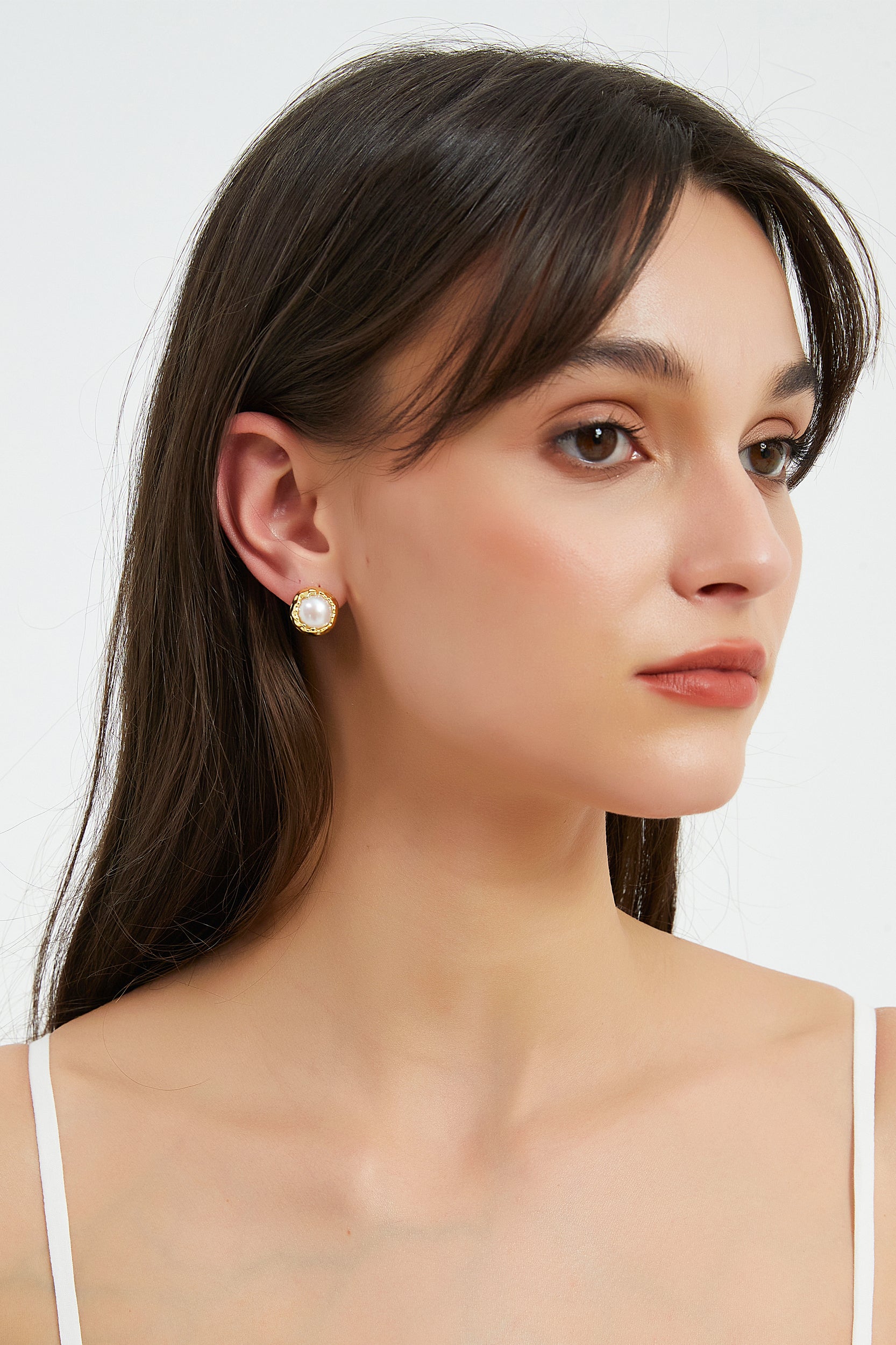 Erin Gold Halo Freshwater Pearl Stud Earrings