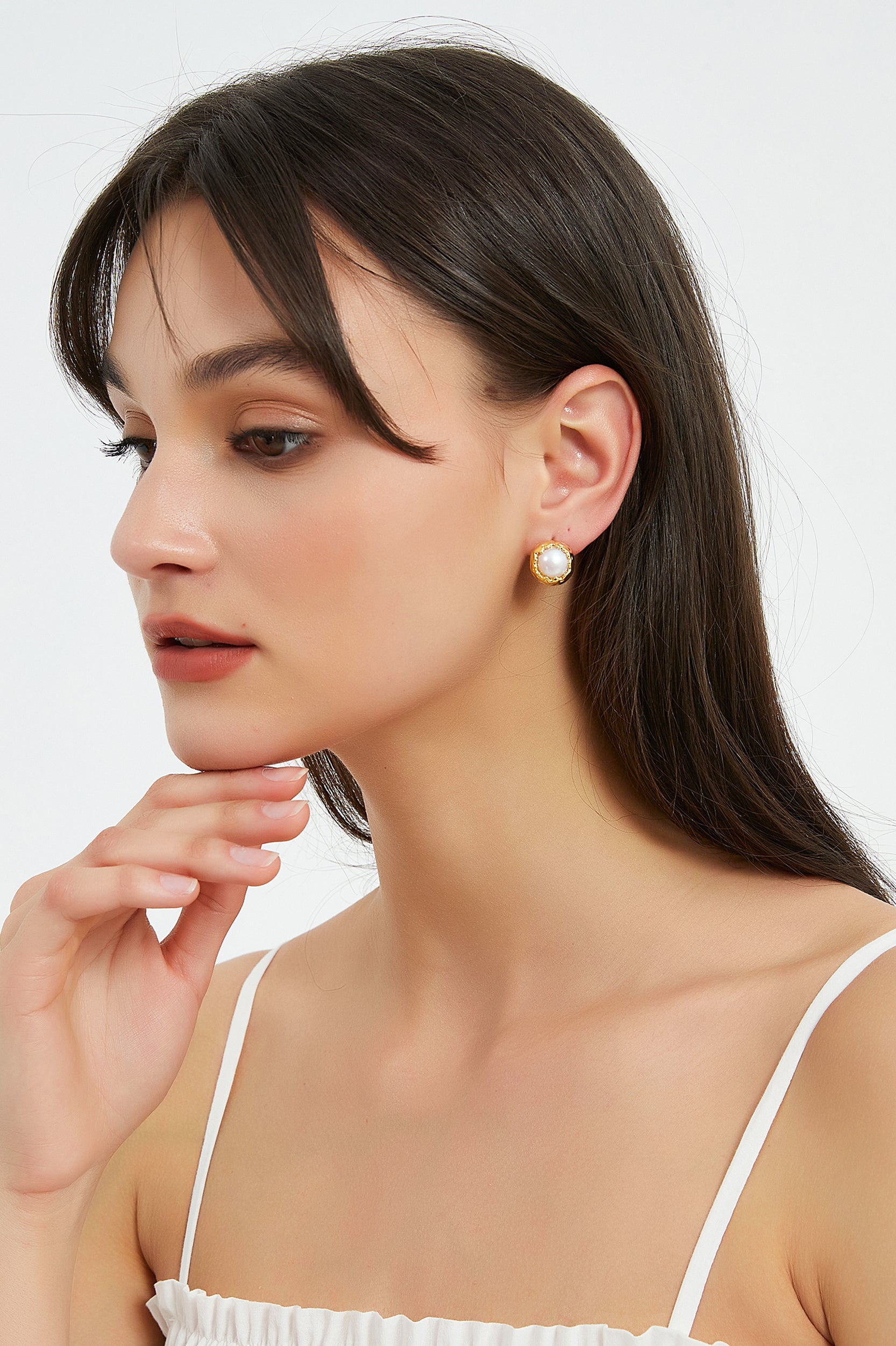 Erin Gold Halo Freshwater Pearl Stud Earrings