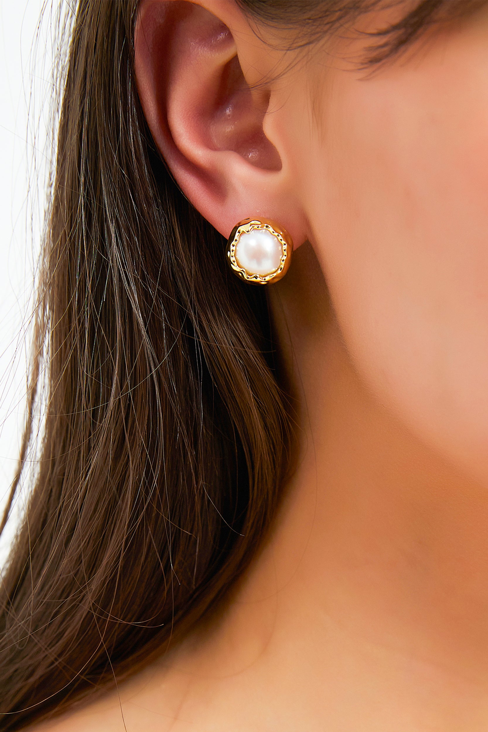 Erin Gold Halo Freshwater Pearl Stud Earrings
