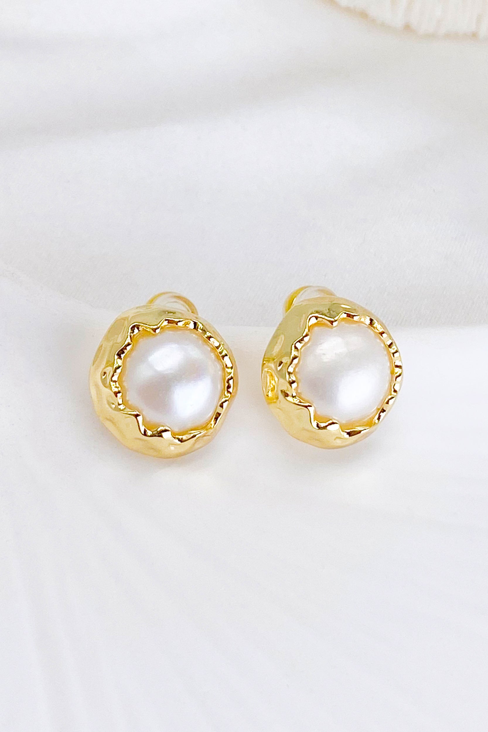 Erin Gold Halo Freshwater Pearl Stud Earrings