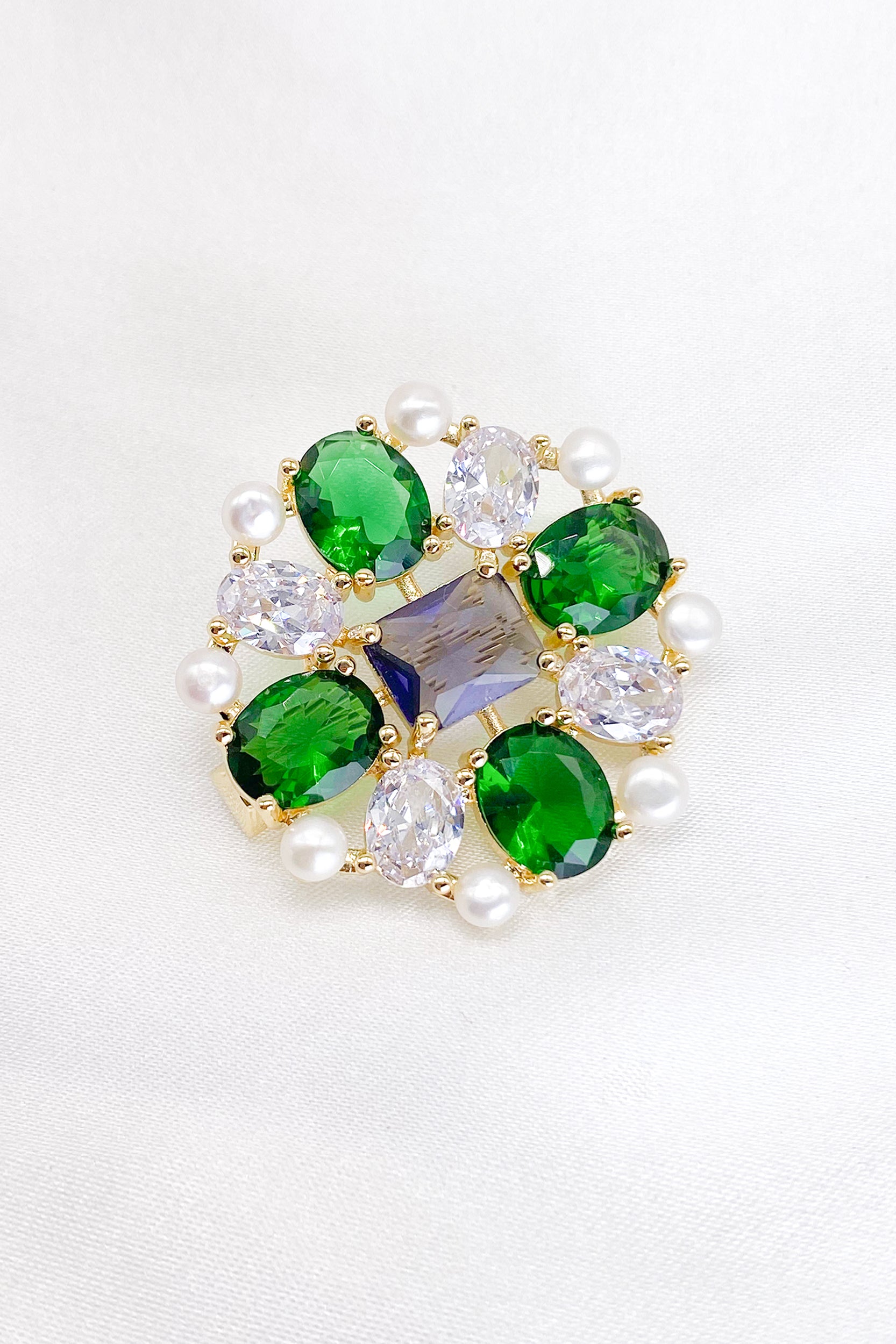 Giezyl Multi-Color Gemstones Pearl Brooch