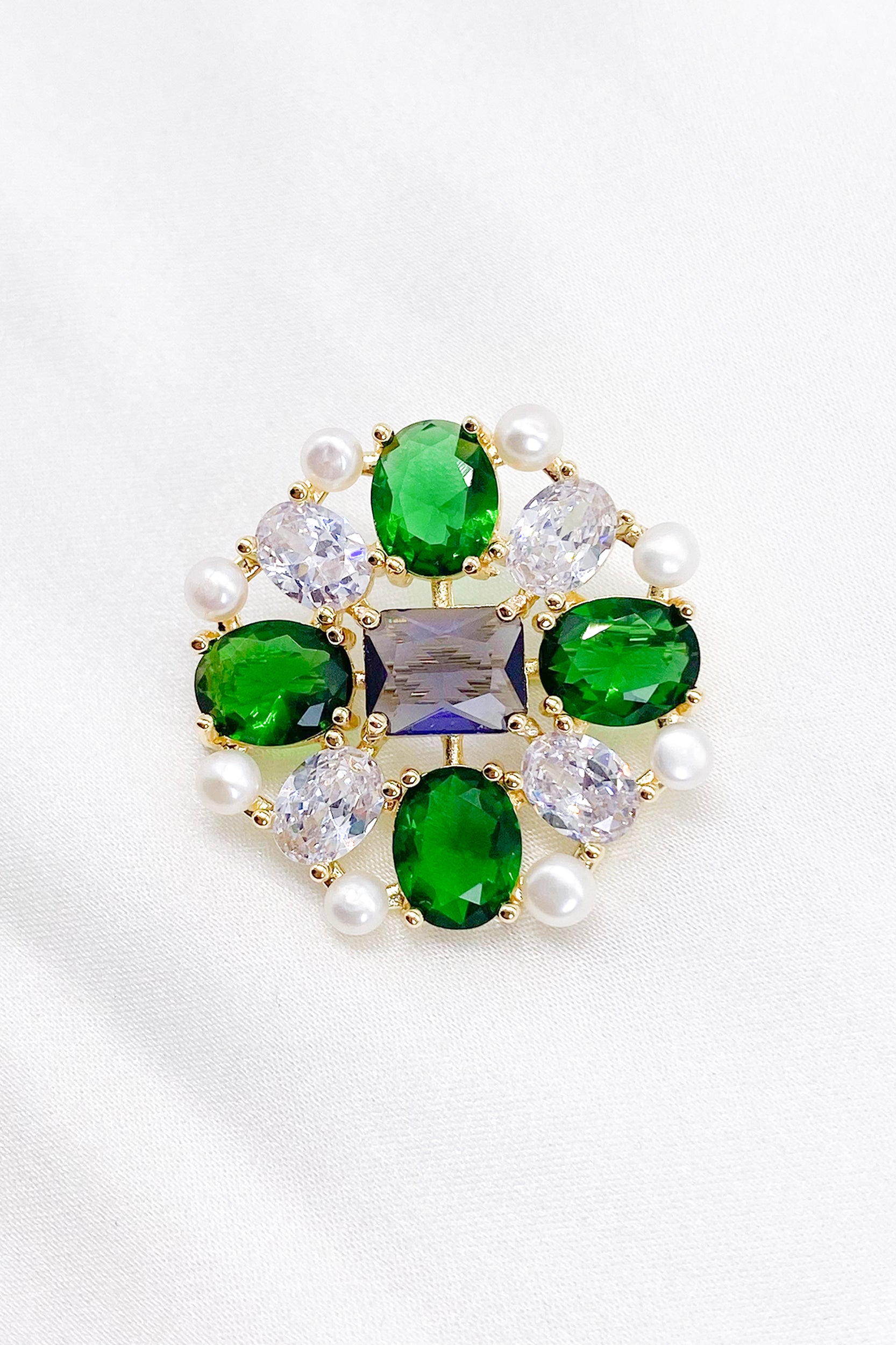Giezyl Multi-Color Gemstones Pearl Brooch