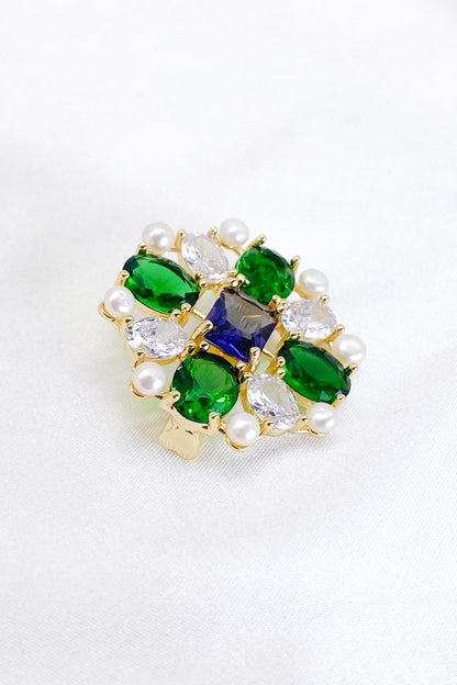 Giezyl Multi-Color Gemstones Pearl Brooch