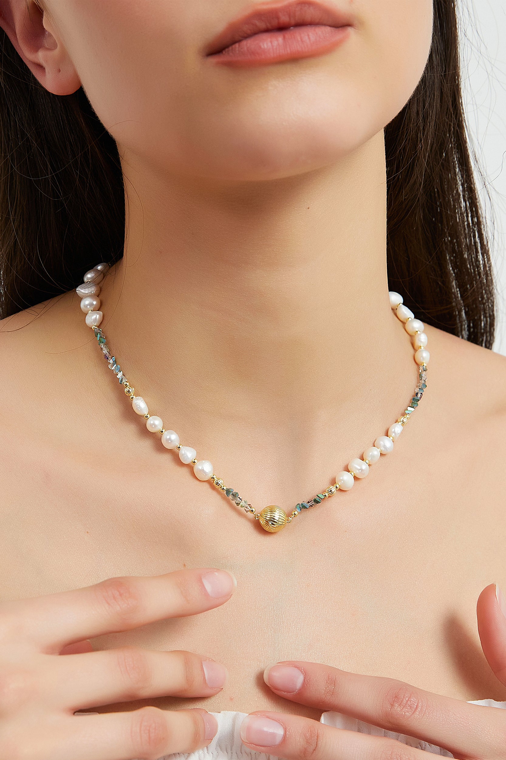 Grace Blue Crystal Freshwater Pearl Necklace