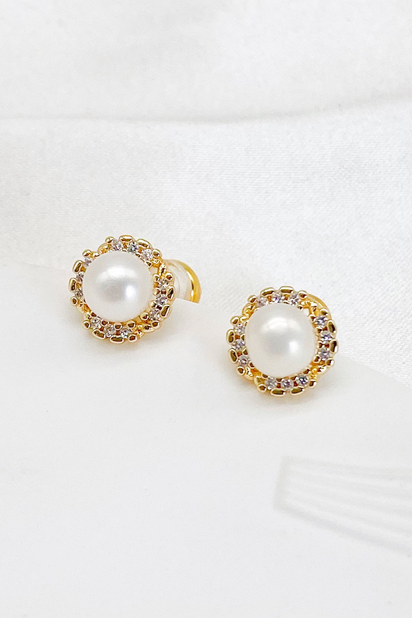 Grace Freshwater Pearl Cubic Zirconia Halo Stud Earrings