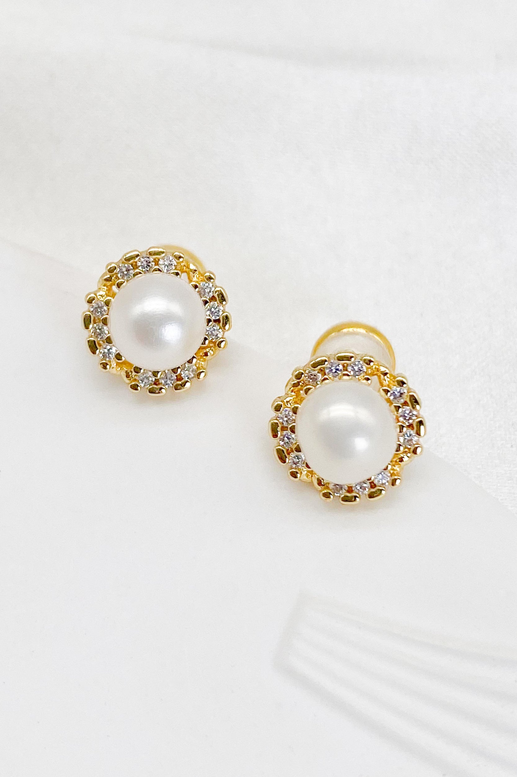 Grace Freshwater Pearl Cubic Zirconia Halo Stud Earrings