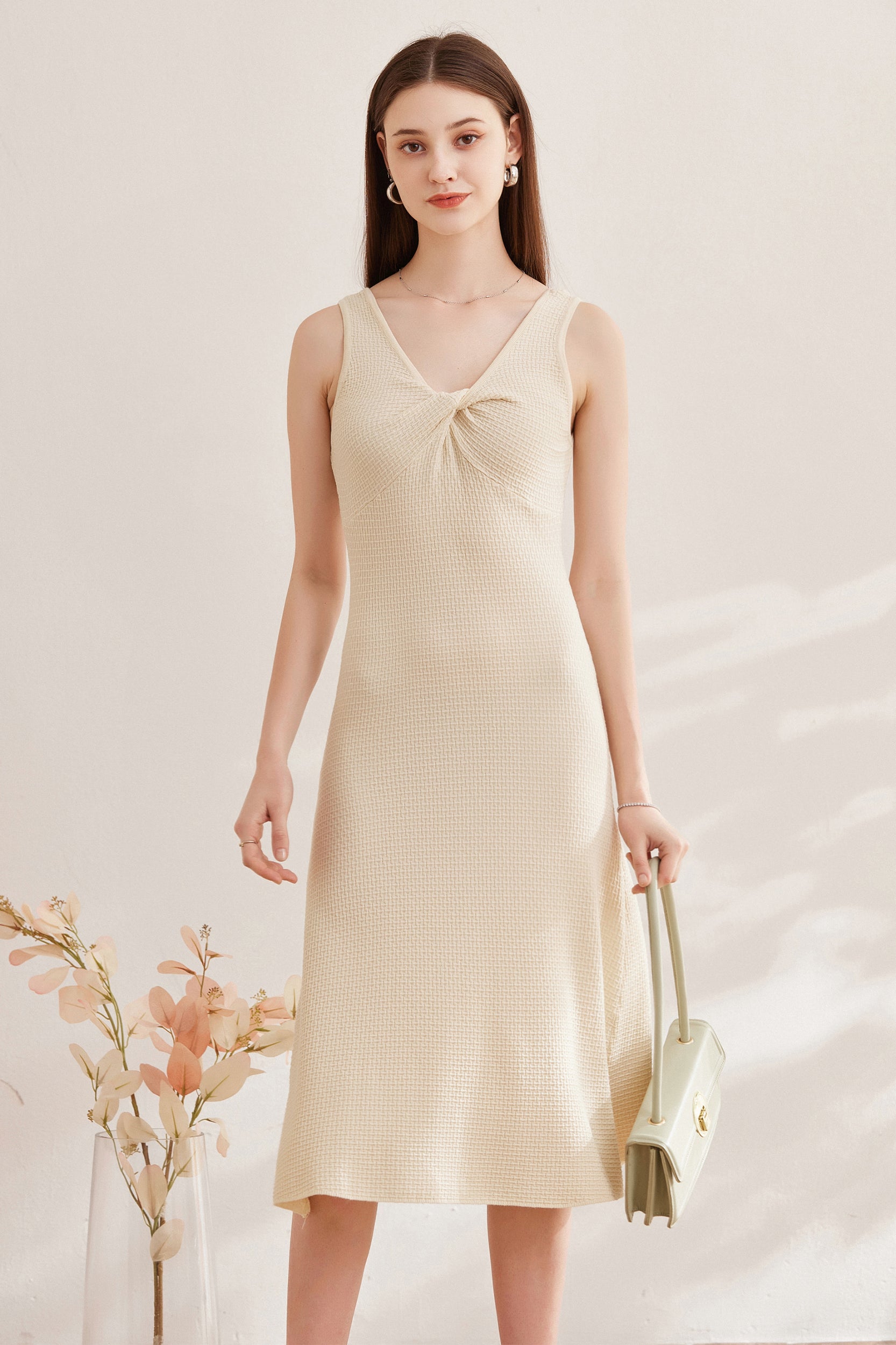 SKYE | Quiet Luxury Elegant Chic Hazel V-neck Stretch Knit Fabric One Size / Light Beige SKYE | Quiet Luxury Elegant Chic Hazel V-neck Stretch Knit Fabric One Size / Light Beige