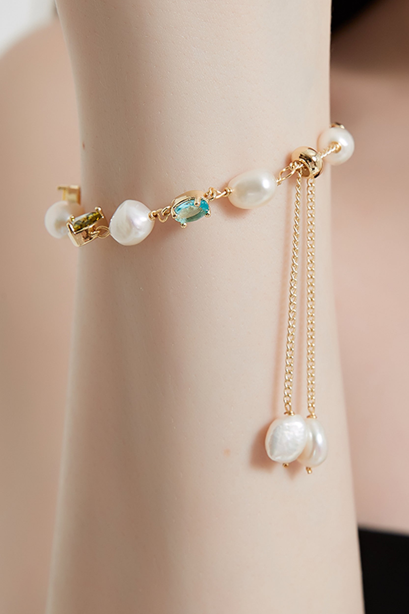 Isadora 18K Gold-Filled Multi-Color Gemstones Pearl Bracelet