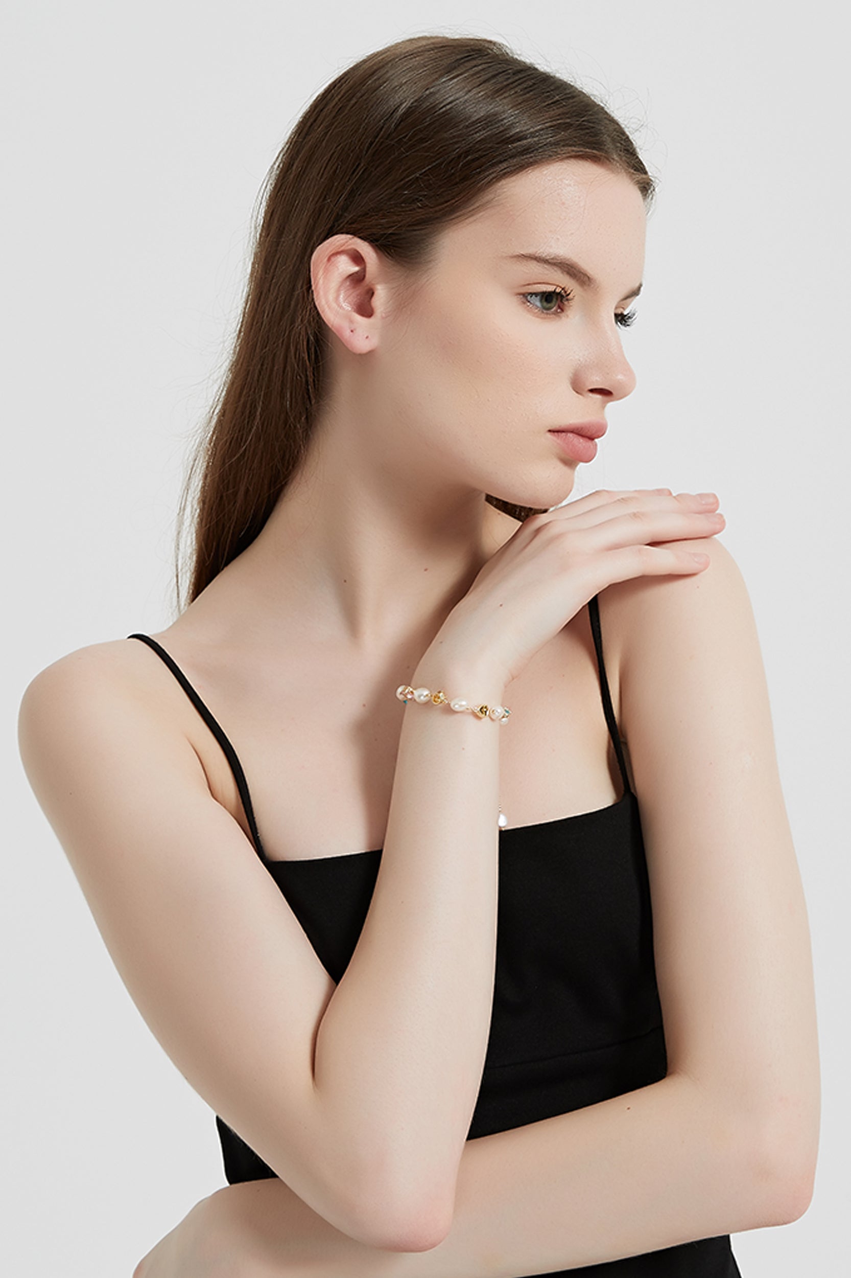 Isadora 18K Gold-Filled Multi-Color Gemstones Pearl Bracelet
