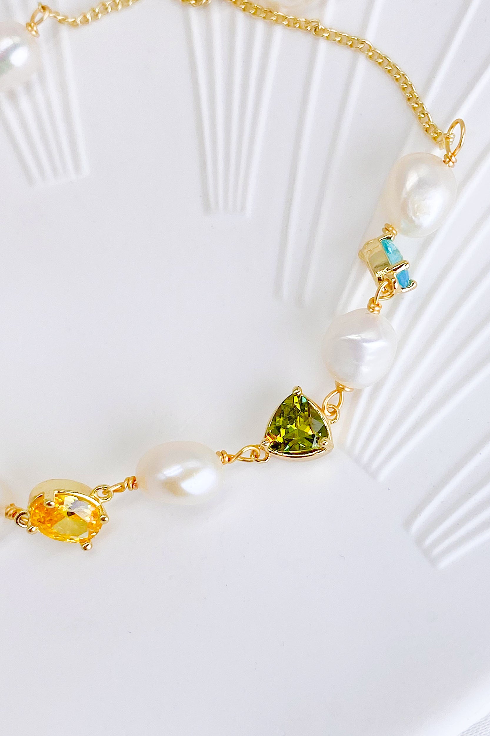 Isadora 18K Gold-Filled Multi-Color Gemstones Pearl Bracelet