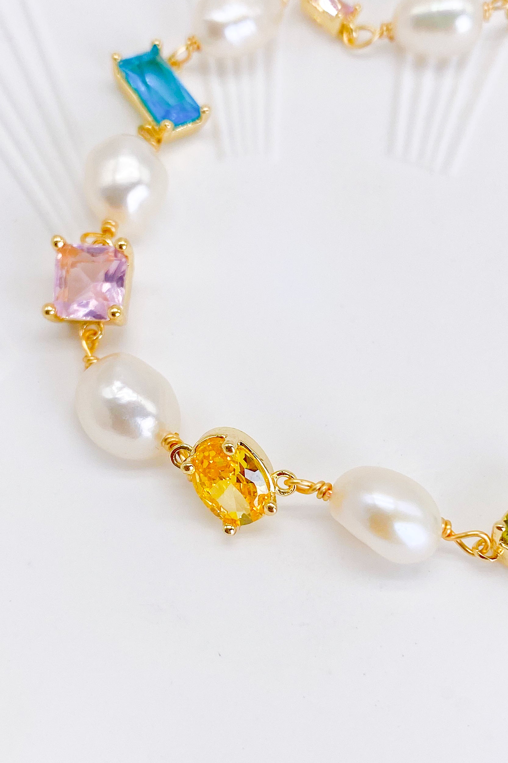 Isadora 18K Gold-Filled Multi-Color Gemstones Pearl Bracelet
