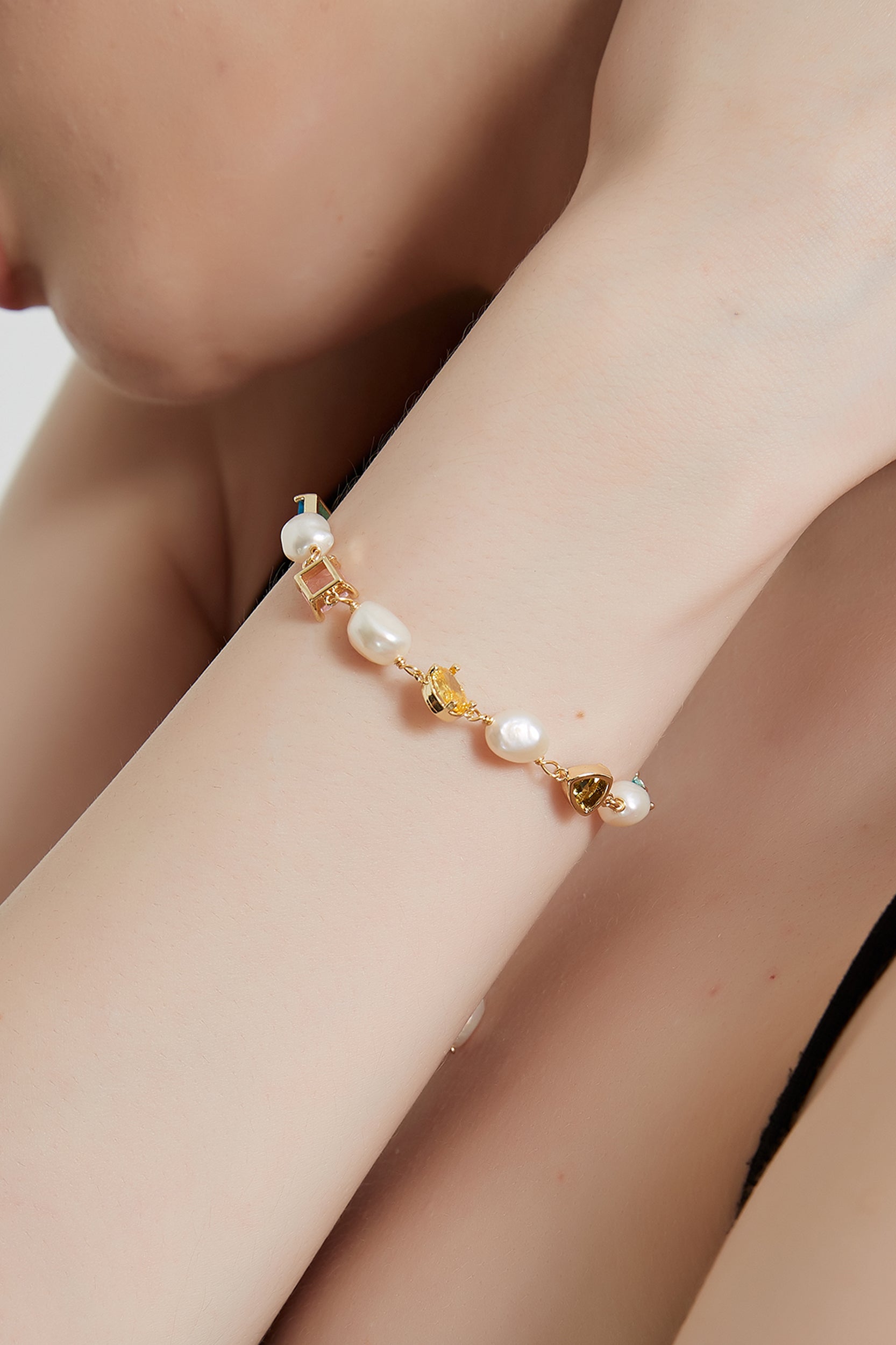 Isadora 18K Gold-Filled Multi-Color Gemstones Pearl Bracelet