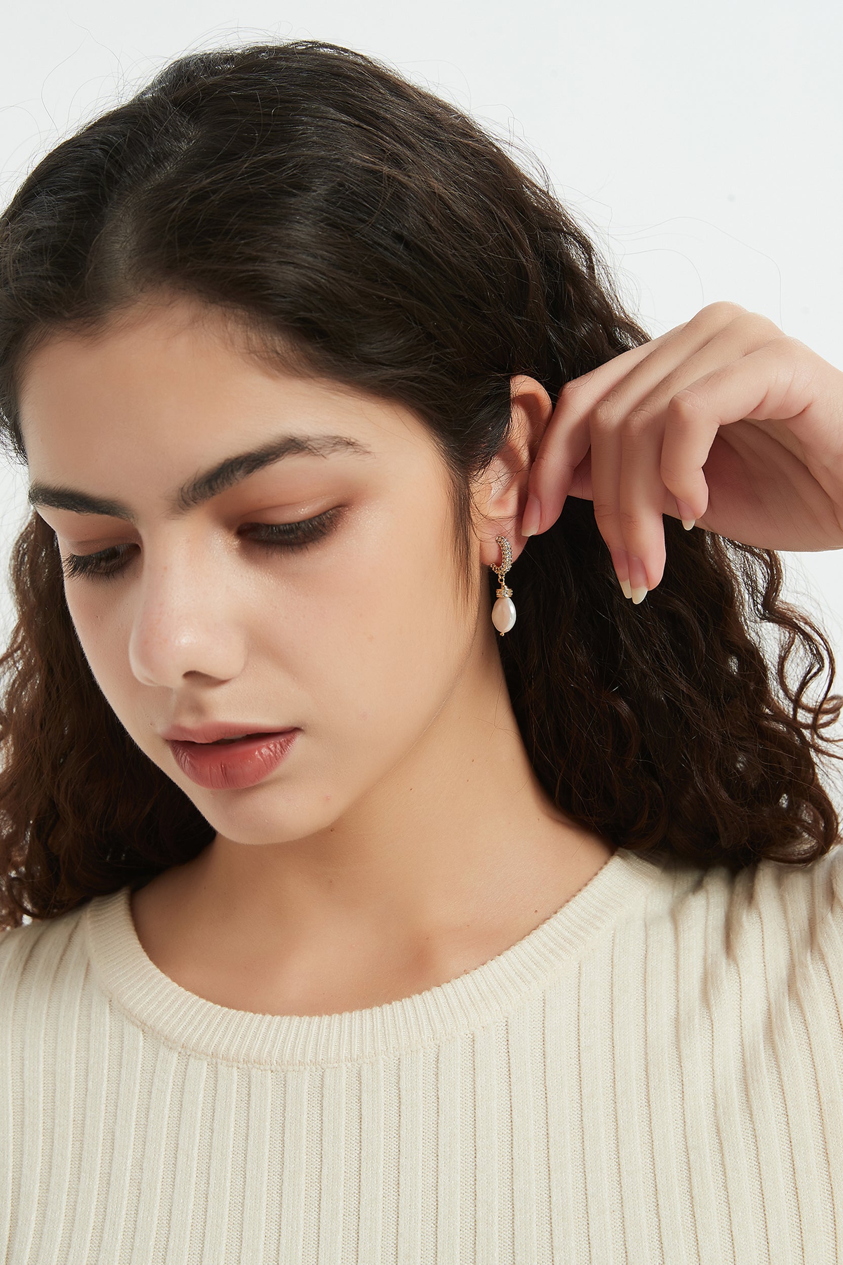 Ivy Pave Rhinestone Pearl Drop Earrings