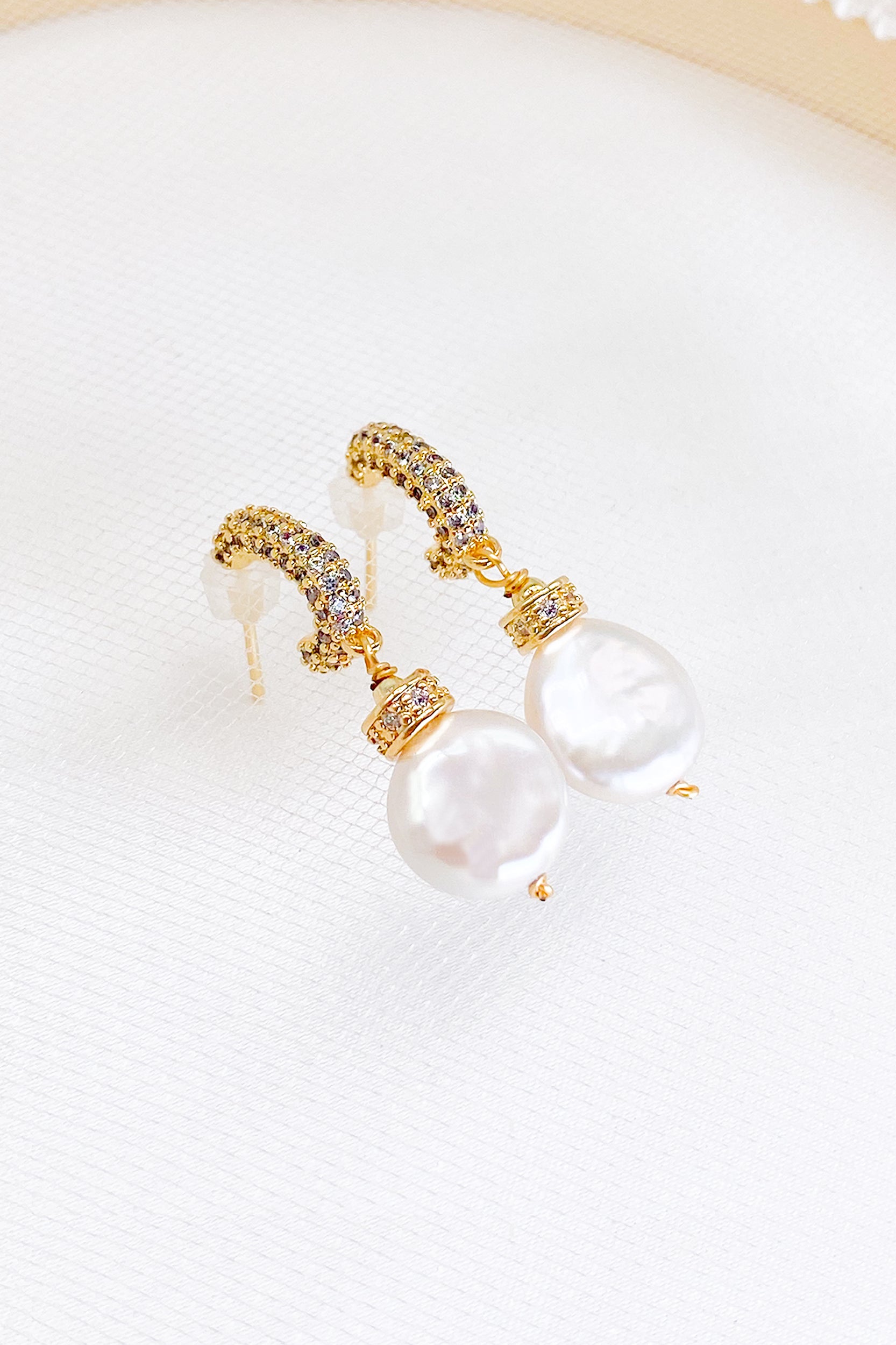 Ivy Pave Rhinestone Pearl Drop Earrings