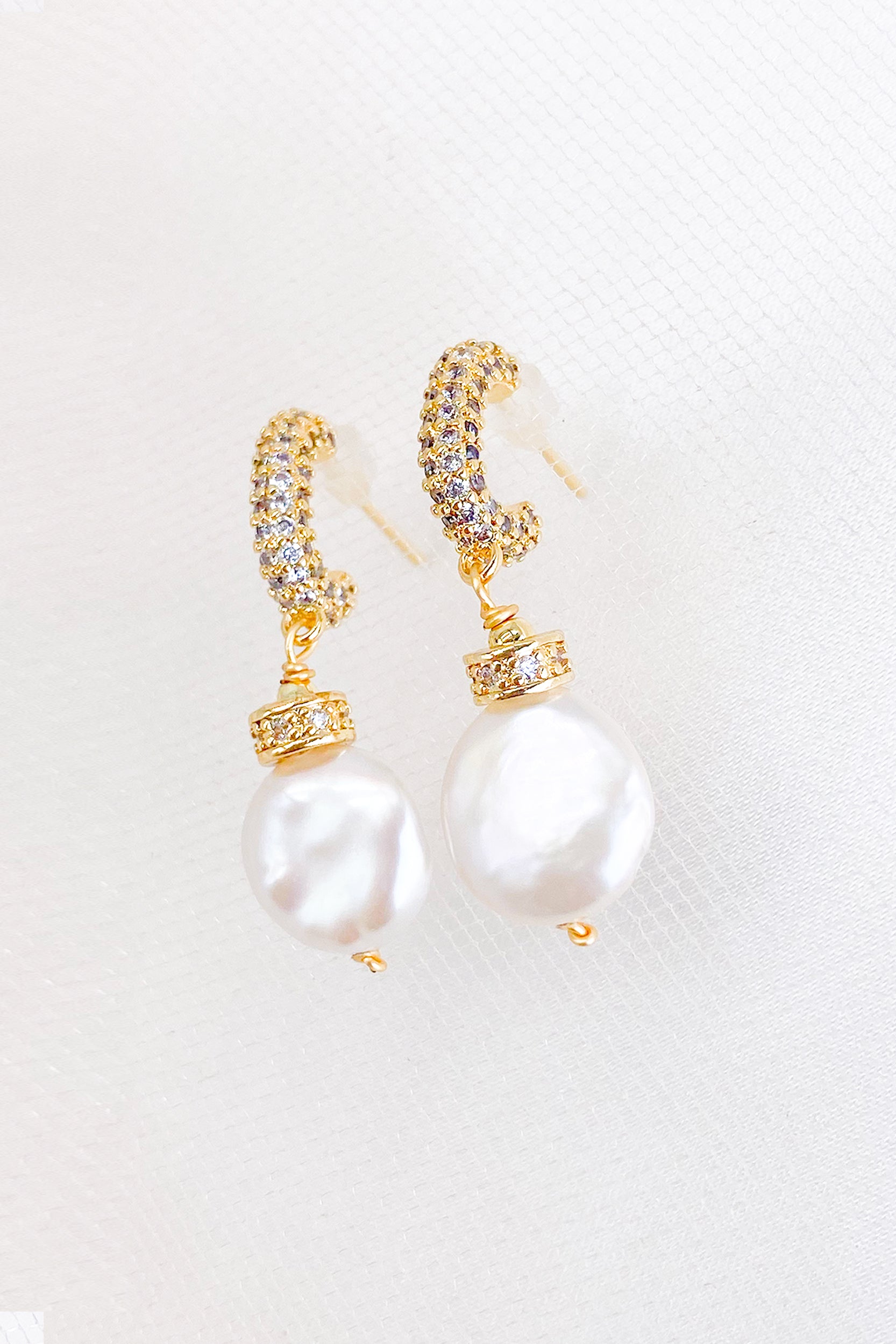 Ivy Pave Rhinestone Pearl Drop Earrings