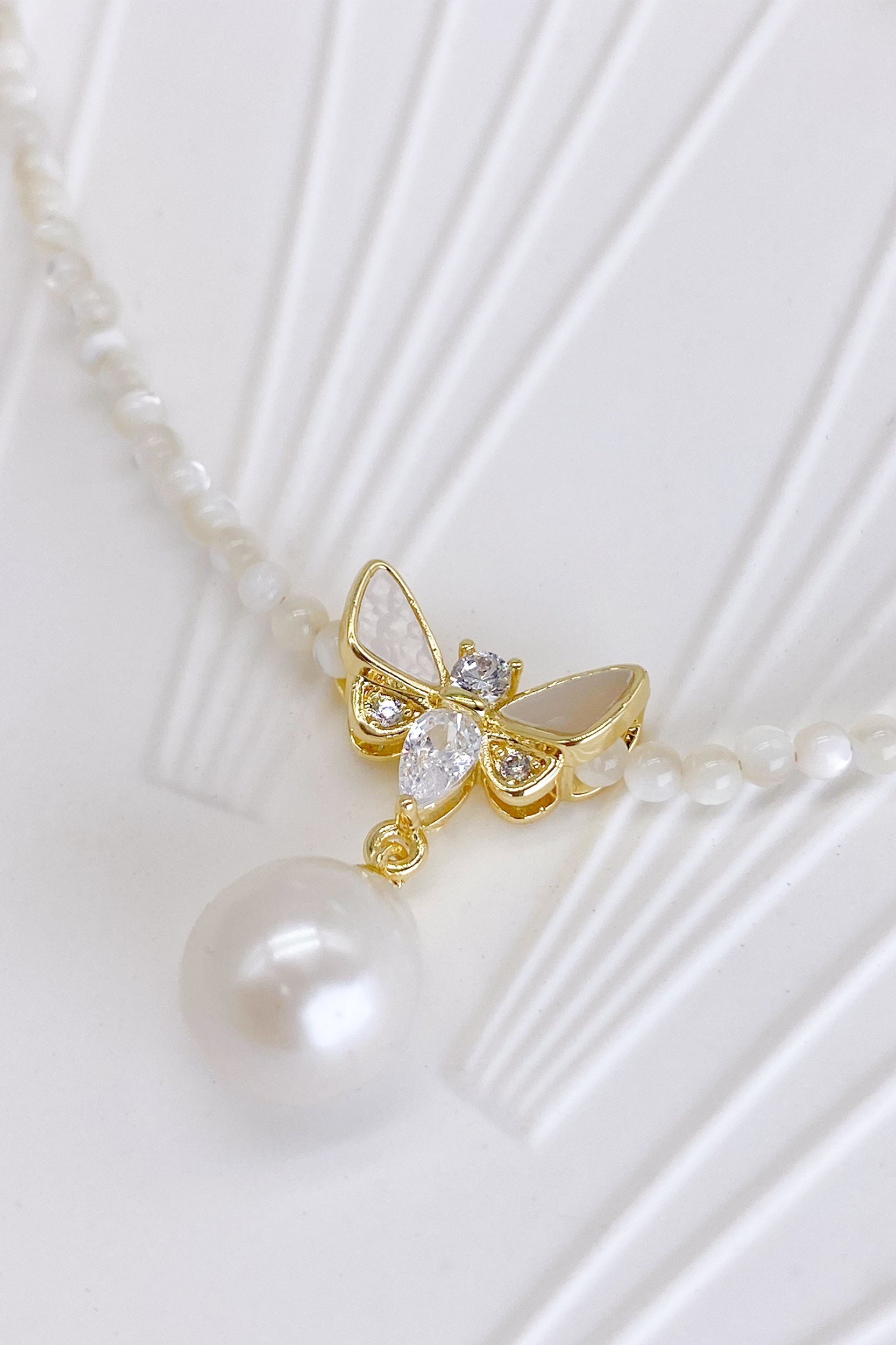 Janelle Butterfly Pearl Drop Necklace