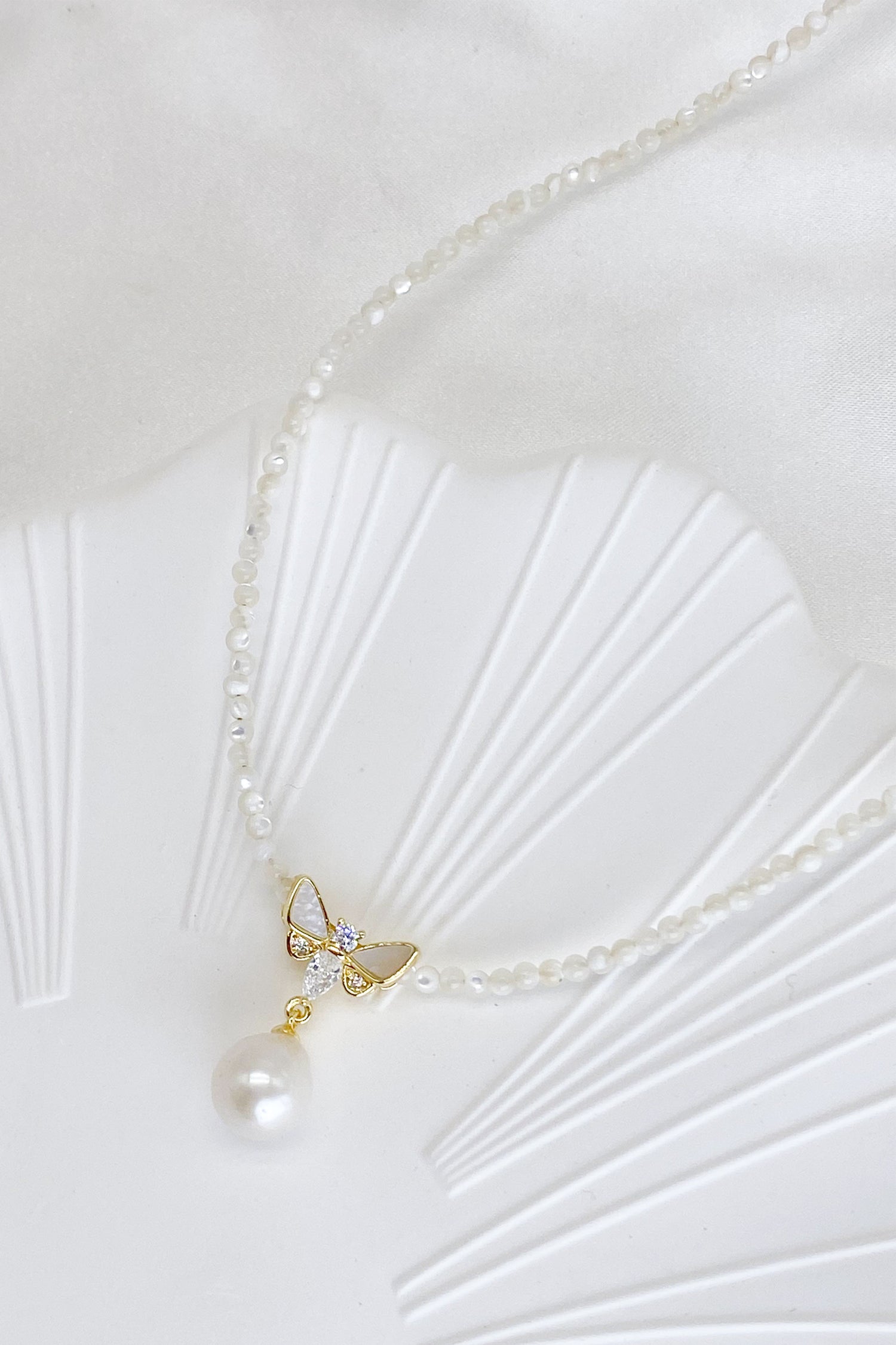 Janelle Butterfly Pearl Drop Necklace