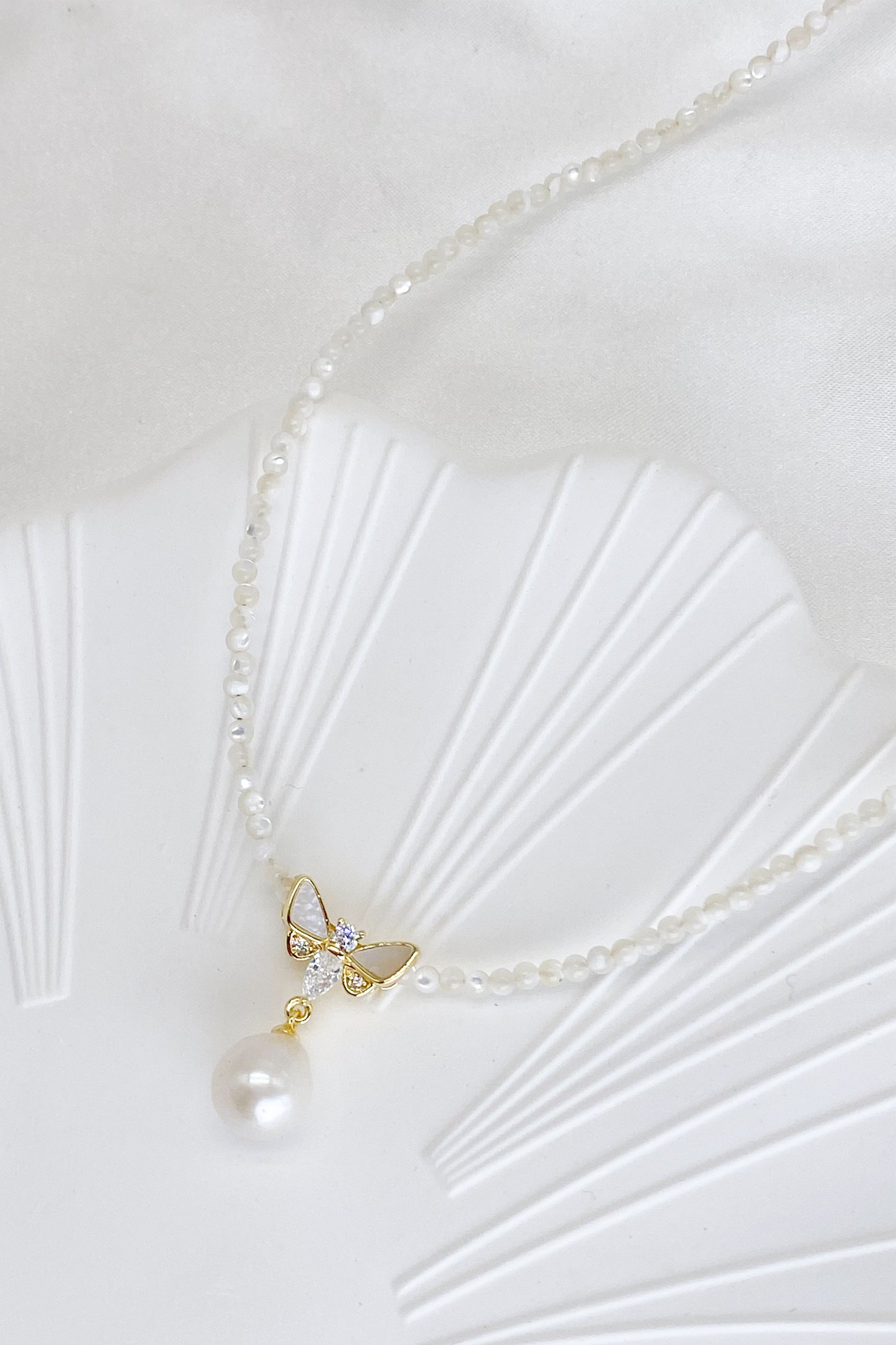 Janelle Butterfly Pearl Drop Necklace
