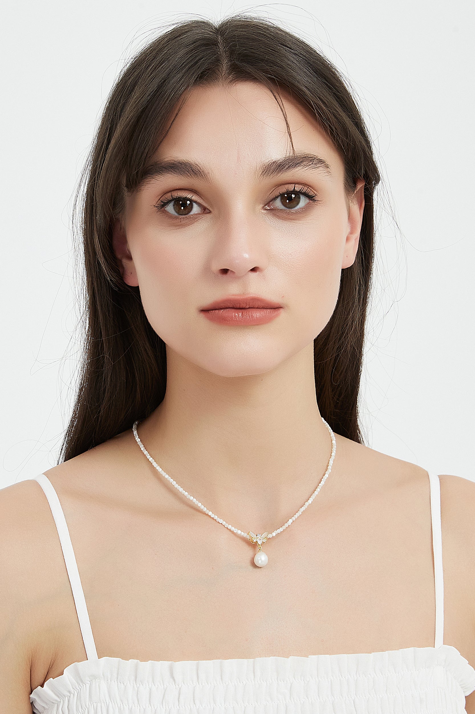 Janelle Butterfly Pearl Drop Necklace