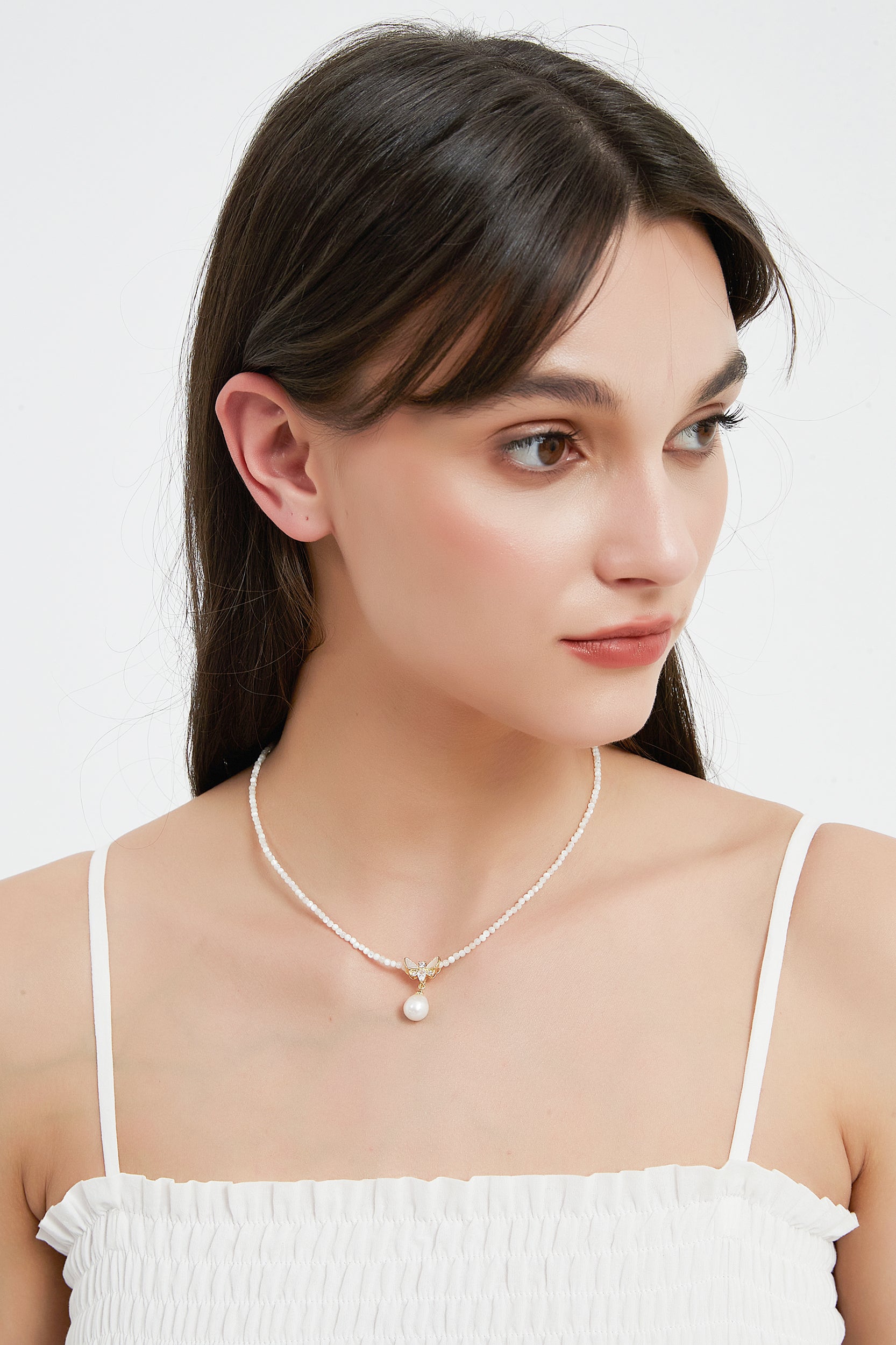 Janelle Butterfly Pearl Drop Necklace