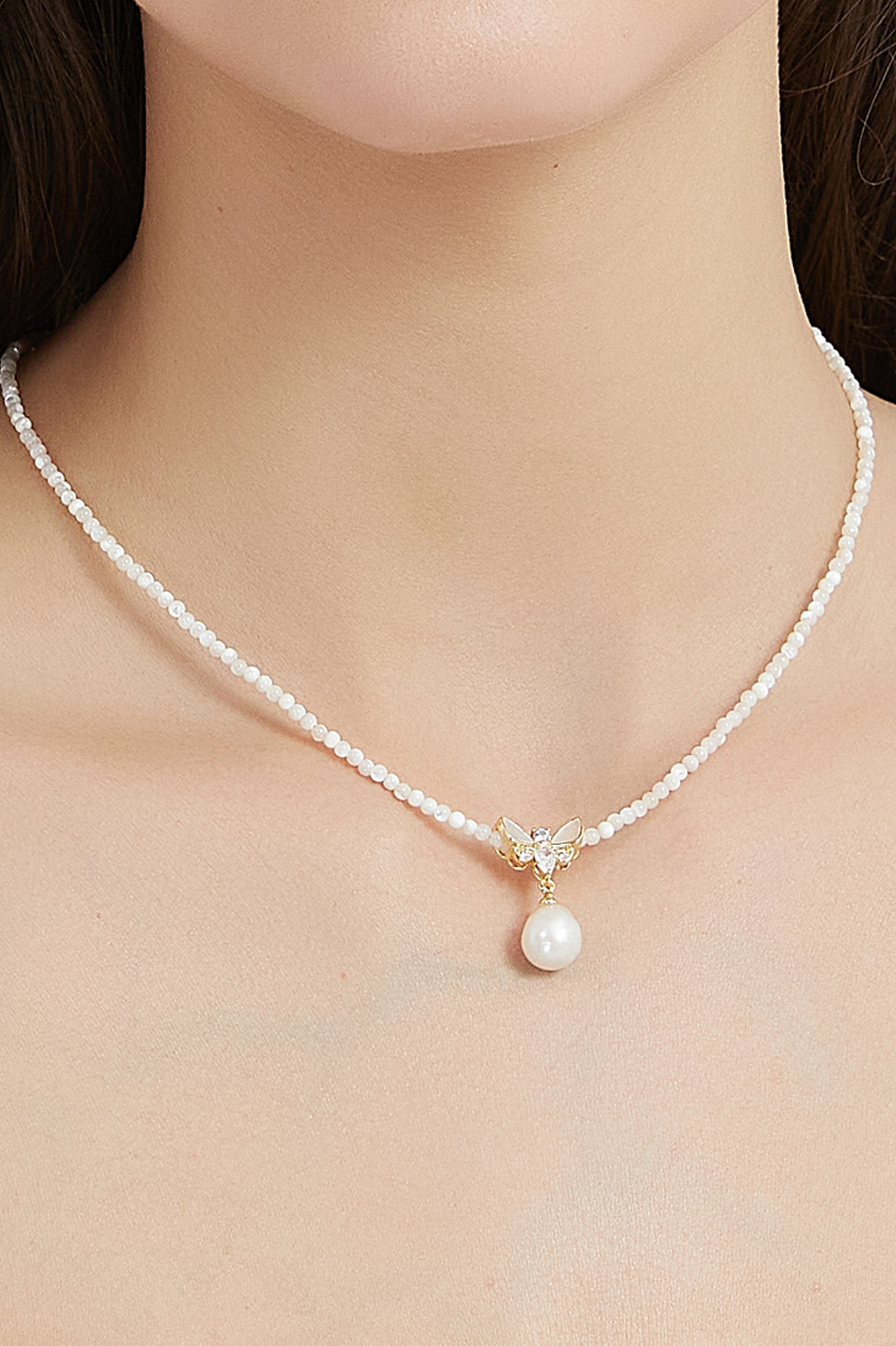Janelle Butterfly Pearl Drop Necklace