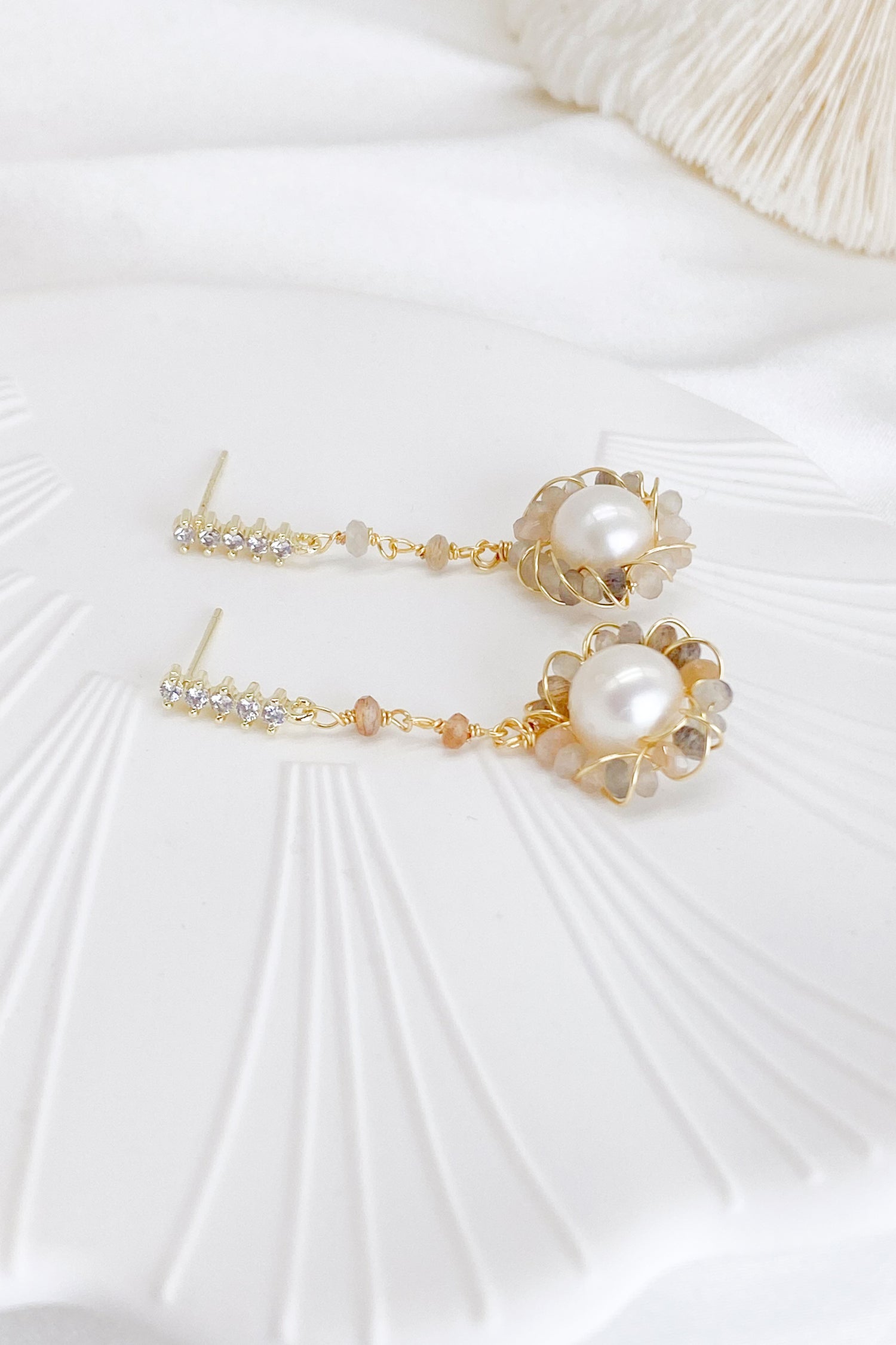 Jilian Natural Stone Pearl Drop Earrings
