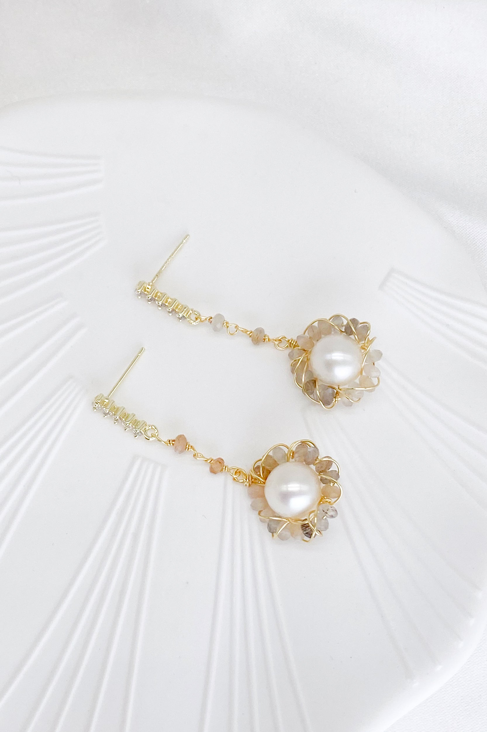 Jilian Natural Stone Pearl Drop Earrings