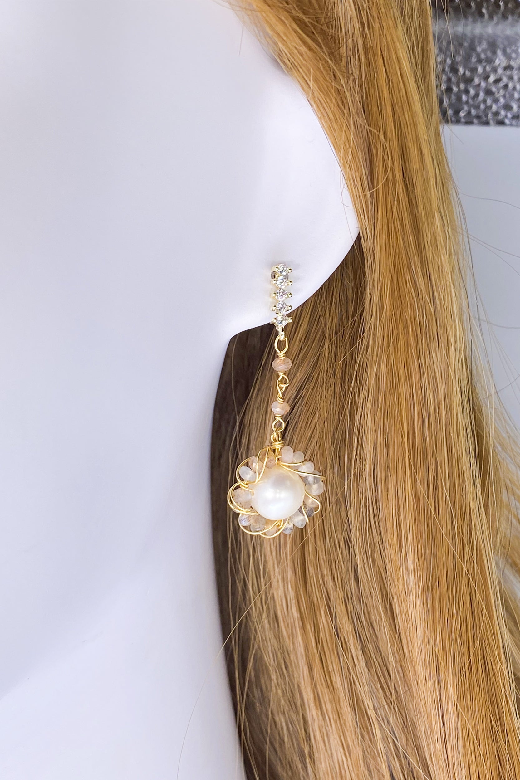 Jilian Natural Stone Pearl Drop Earrings